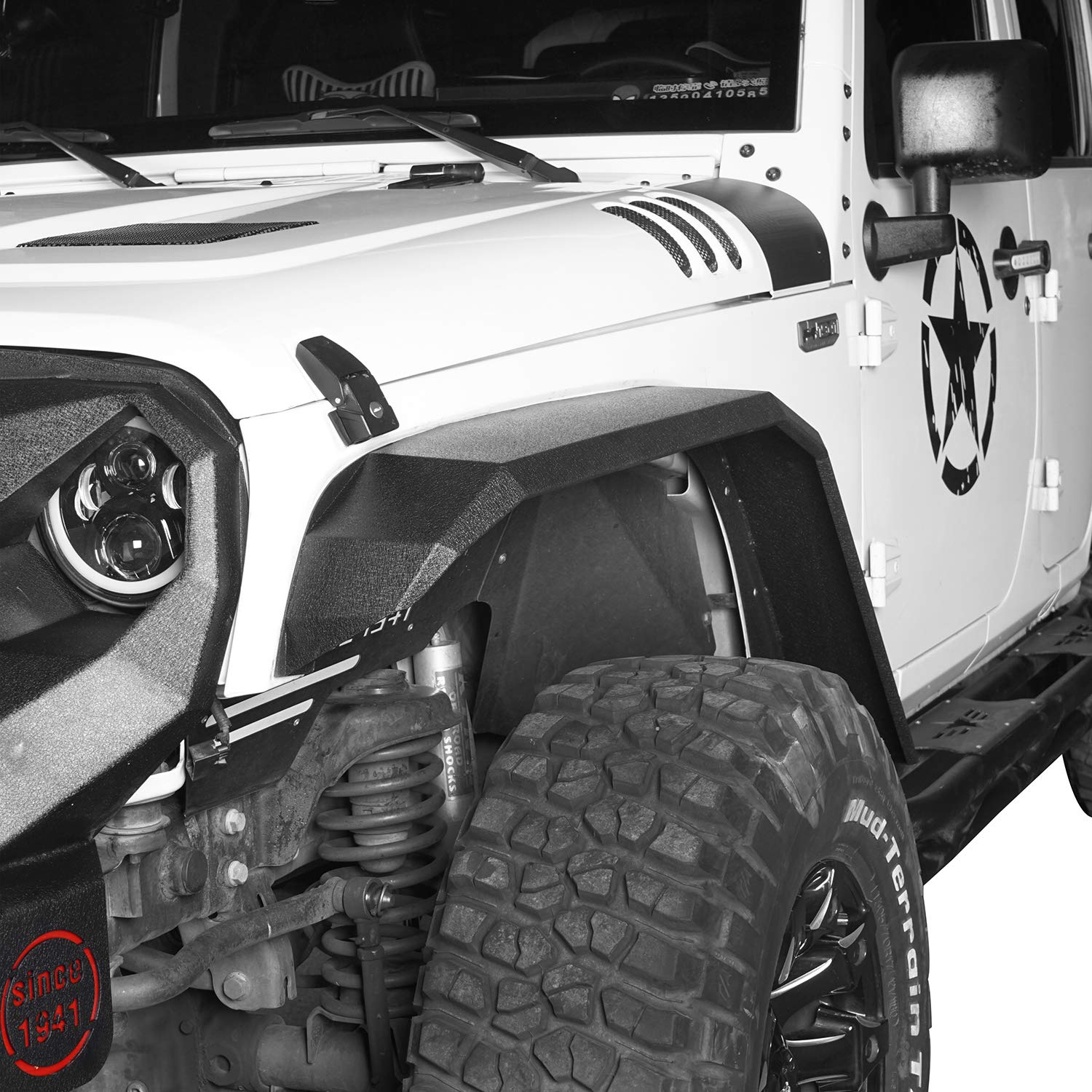 Jeep Wrangler JK Flat Tube Fender Flares - Heavy Duty Steel Mud Guards Wheel Armor Front & Rear Kit for 2007-2018 JK & Unlimited Models | Off-Road Protection & Stylish Upgrade for Jeep Enthusiasts