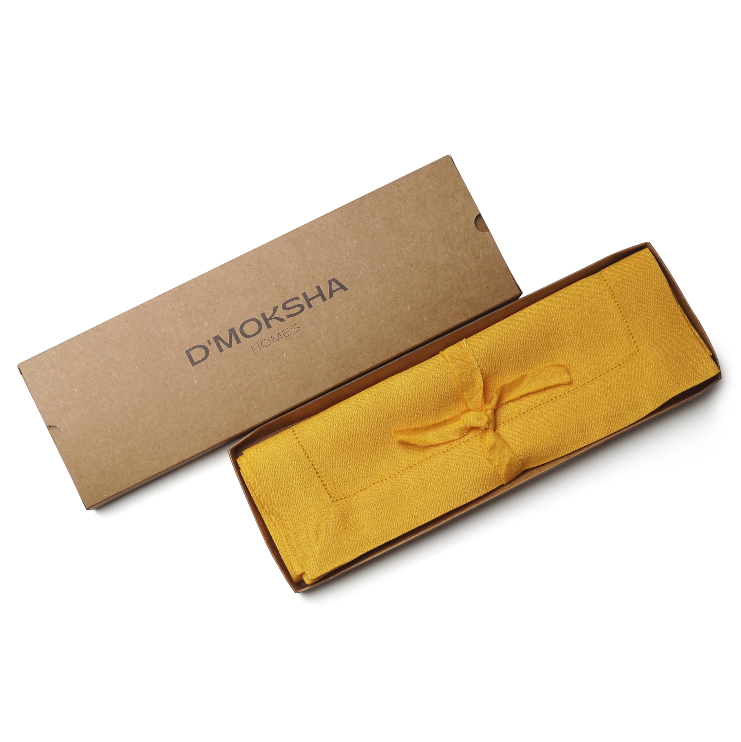 D'Moksha Homes 100% Pure Linen Placemats Set of 4 - Sunflower Yellow 14x19 Inch Table Mats with Classic Hemstitch, Washable & Durable for Easter, Spring Dining, Kitchen Decor, and Party Table Setting