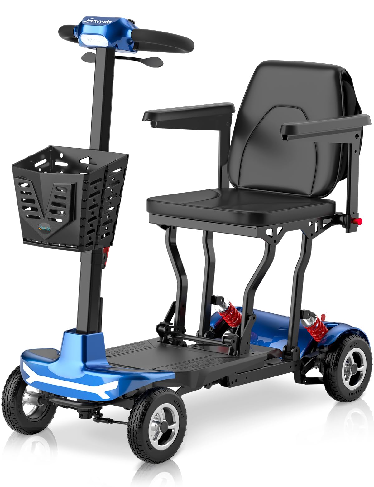 Ultra Lightweight Folding Mobility Scooter for Adults & Seniors - 37.5 lbs Portable Travel Scooter with 275 lbs Capacity, All-Terrain 4-Wheel Design, FAA Approved for Airports (Blue) - Perfect for Travel, Shopping, and Outdoor Adventures
