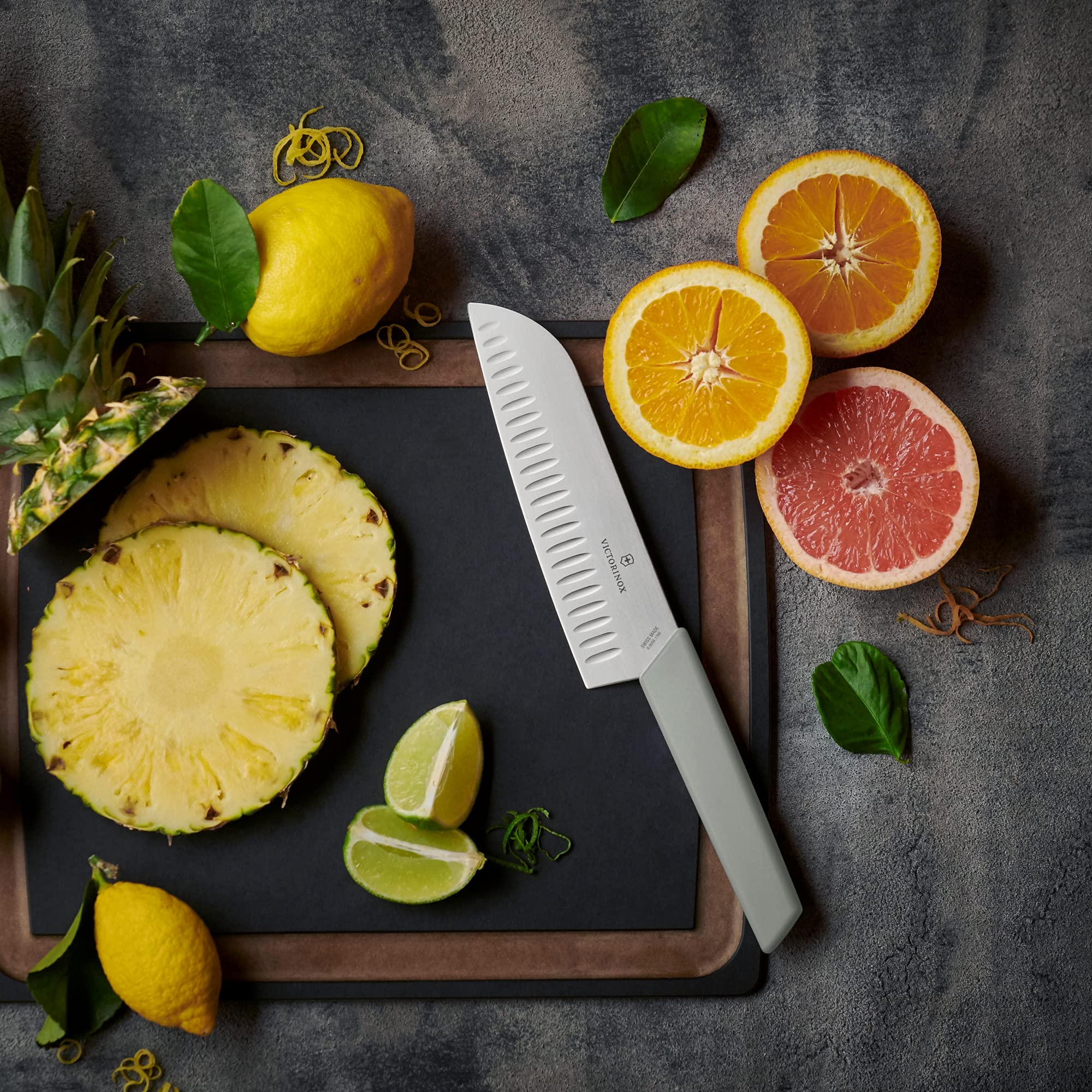 Victorinox Swiss Modern Santoku Knife 7 Inch - Ultra Sharp Kitchen Knife for Dicing, Slicing & Mincing - Premium Stainless Steel Chef Knife with Olive Wood Handle - Perfect for Home Cooking, Meal Prep & Professional Kitchens