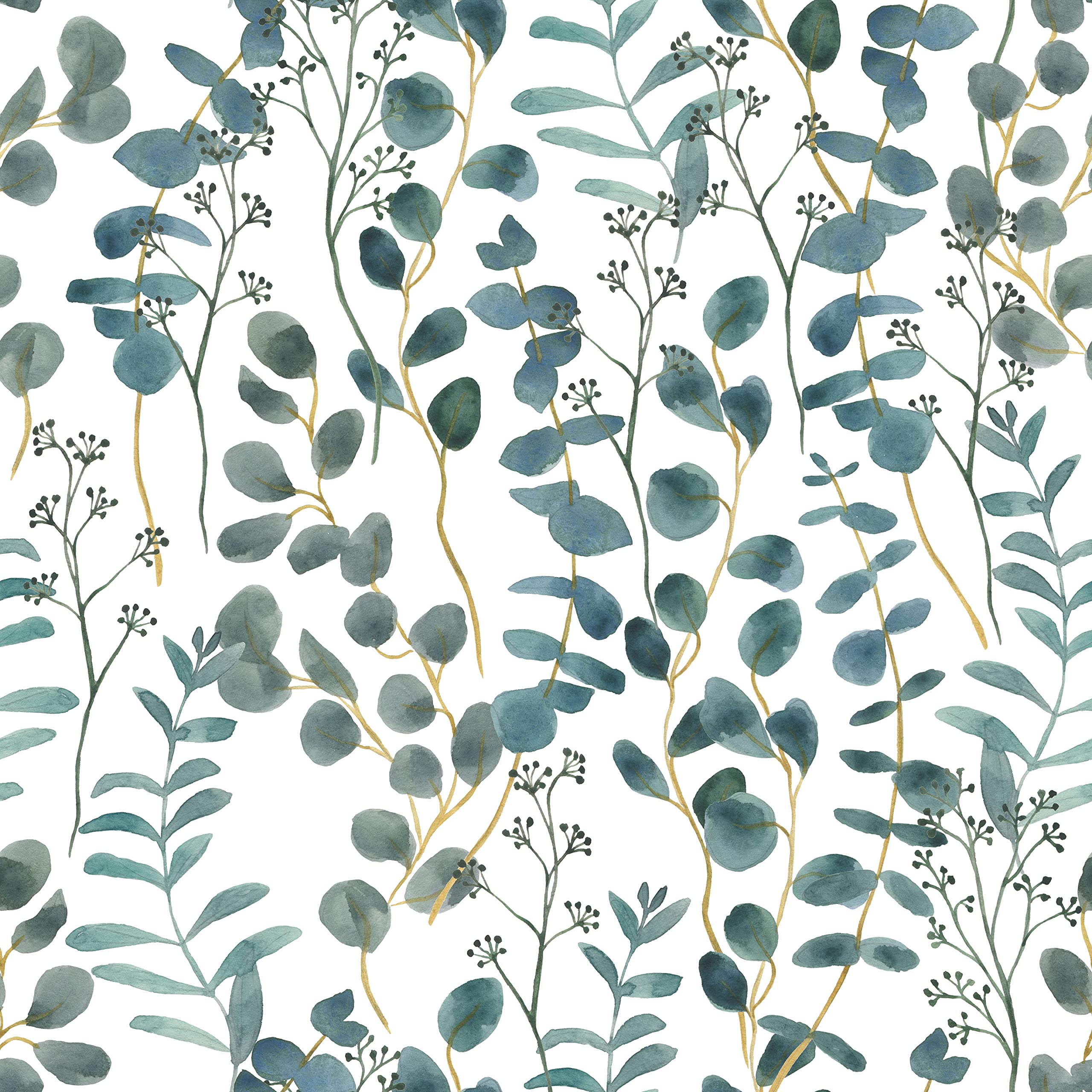 Eucalyptus Leaf Watercolor Peel and Stick Wallpaper - Floral Removable Self-Adhesive Wallpaper for Bedroom, Cabinets, Nursery & Home Decor | Boho Chic Wall Covering for Accent Walls & Furniture Lining