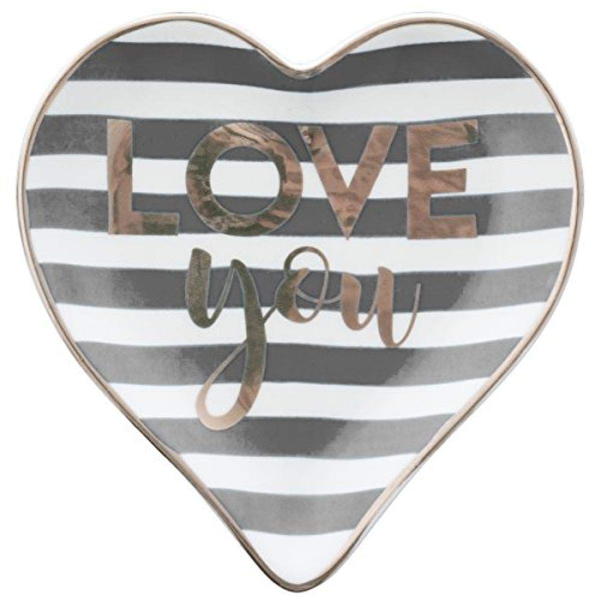 Karma Gifts Heart Shaped Decorative Trinket Tray - Charcoal Gray with Love Design | Perfect for Jewelry Organizer, Ring Dish, Valentines Gift & Home Decor