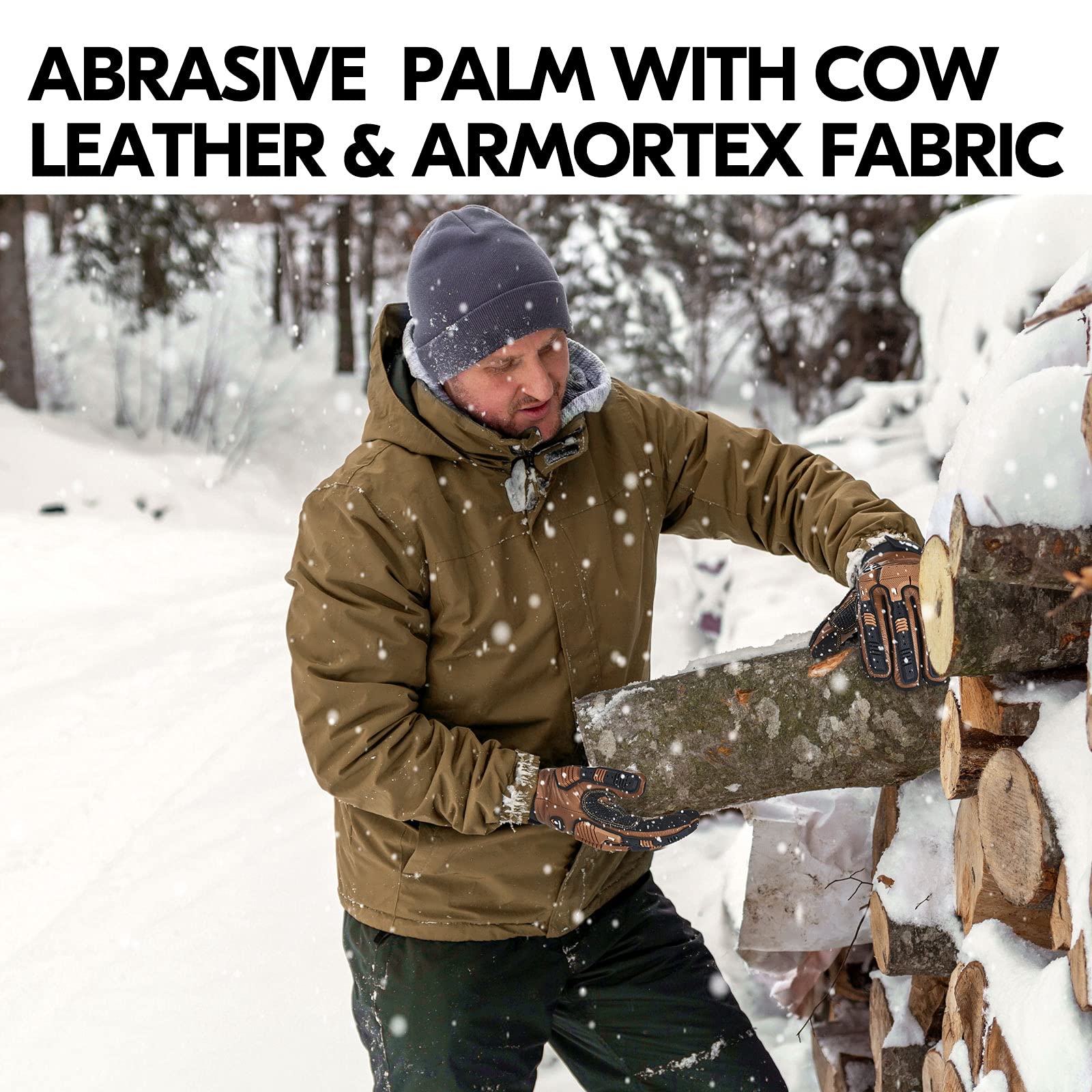 Coldproof Winter Work Leather Gloves -20℃/-4°F - Impact Resistant, Anti-Vibration & Waterproof for Men (1 Pair) - Ideal for Construction, Snow Removal & Outdoor Winter Jobs (CA7722FW)