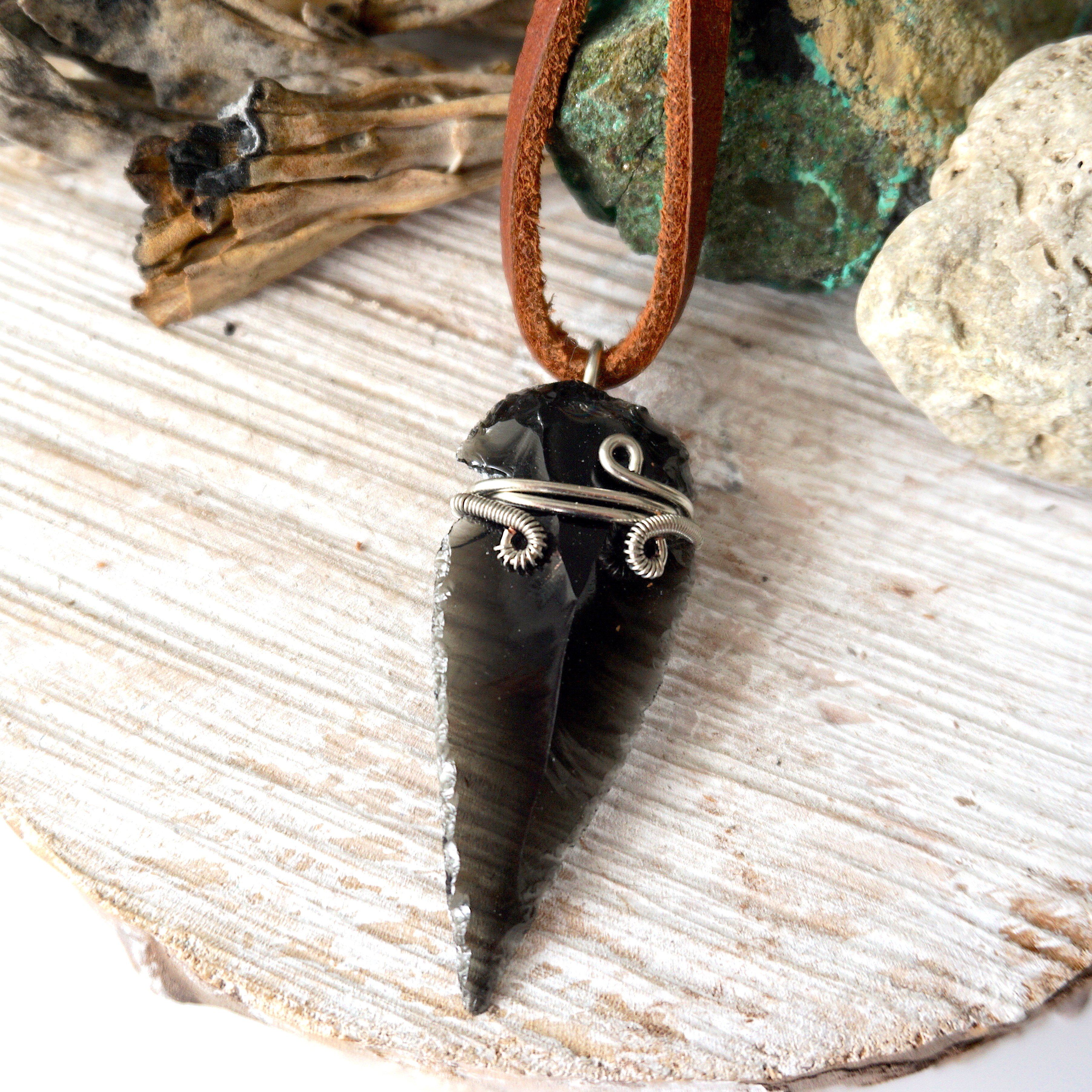 Obsidian Arrowhead Pendant Necklace - Dark Silver Gothic Jewelry for Men & Women | Perfect for Spiritual Protection, Meditation & Boho Fashion