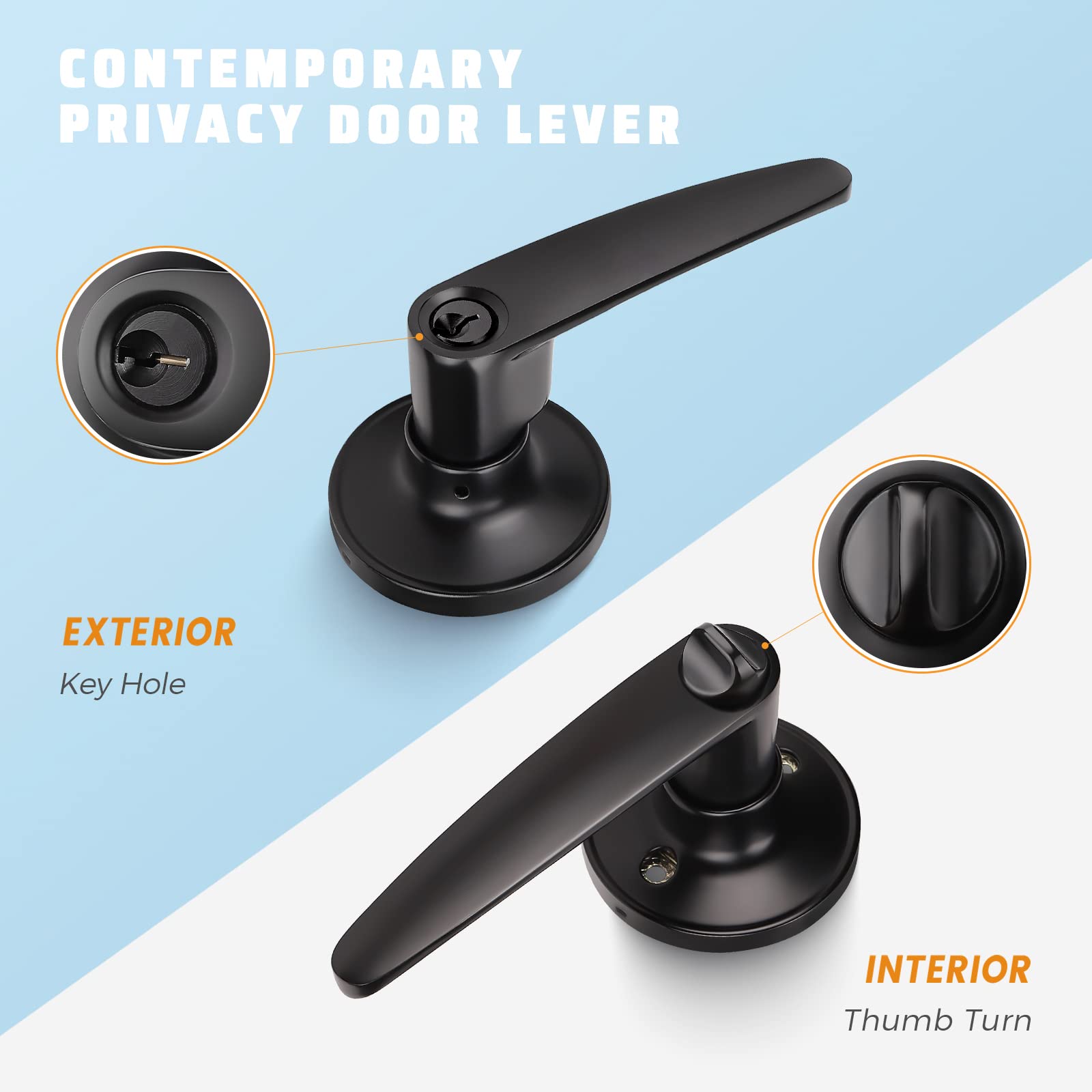 KNOBWELL 2 Pack Matte Black Exterior Door Handle Set - Keyed Alike Entry Lever Handles with One Keyway for Front Doors, Gates & Home Security - Durable & Stylish Hardware for Modern Homes