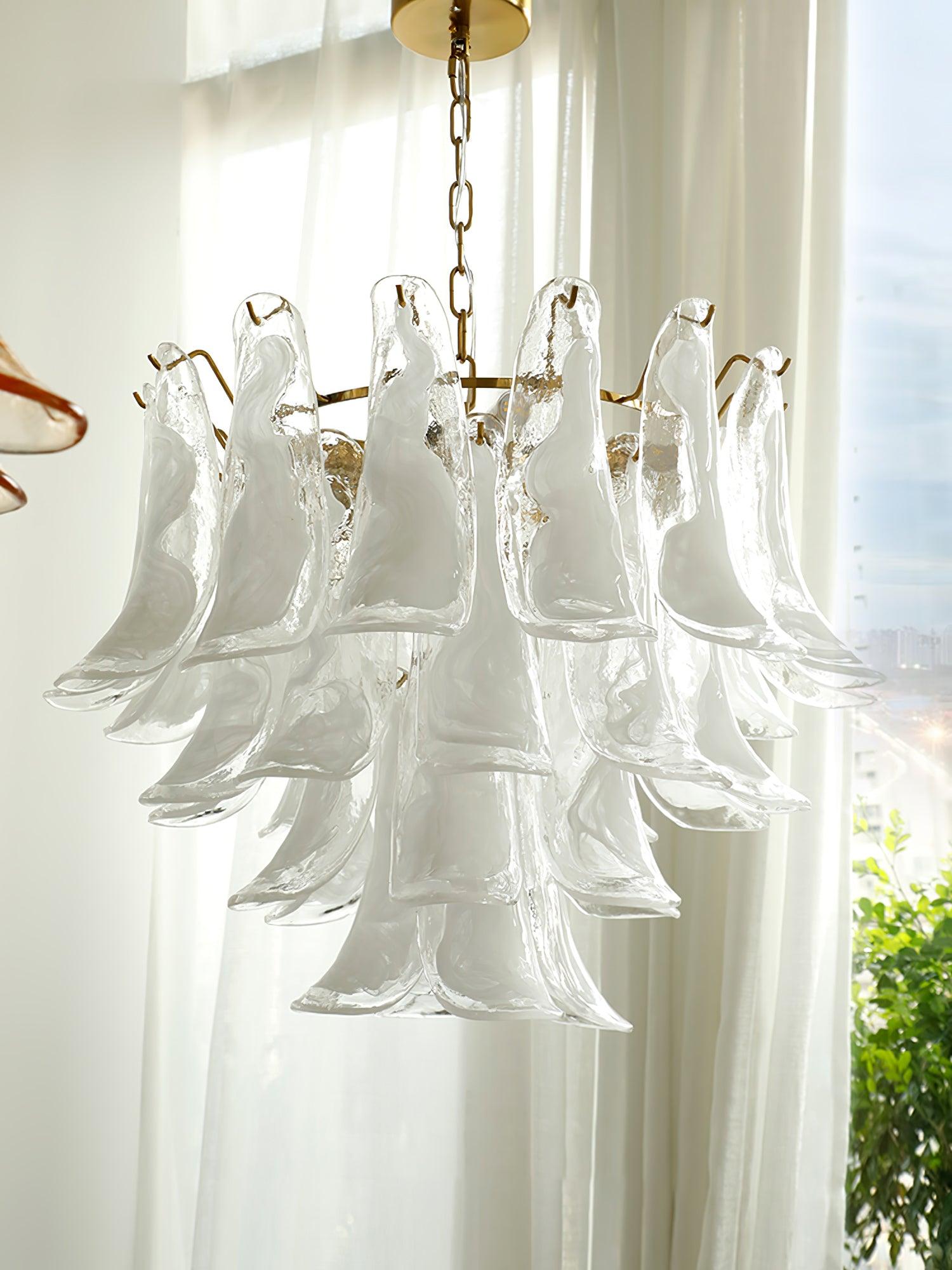 Handmade Murano Glass Leaf Chandelier - Italian Artisan Crystal Ceiling Light Fixture for Dining Room, Living Room & Bedroom Decor