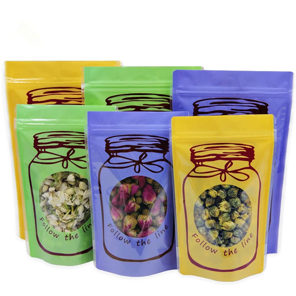 100Pcs 12x19cm Reusable Self-Seal Ziplock Doypack Bags - Moisture Proof Clear Plastic Pouch for Snacks, Candy, Coffee, Tea & Dry Food Storage | Airtight Zip Lock Packaging for Home, Office & Travel Use