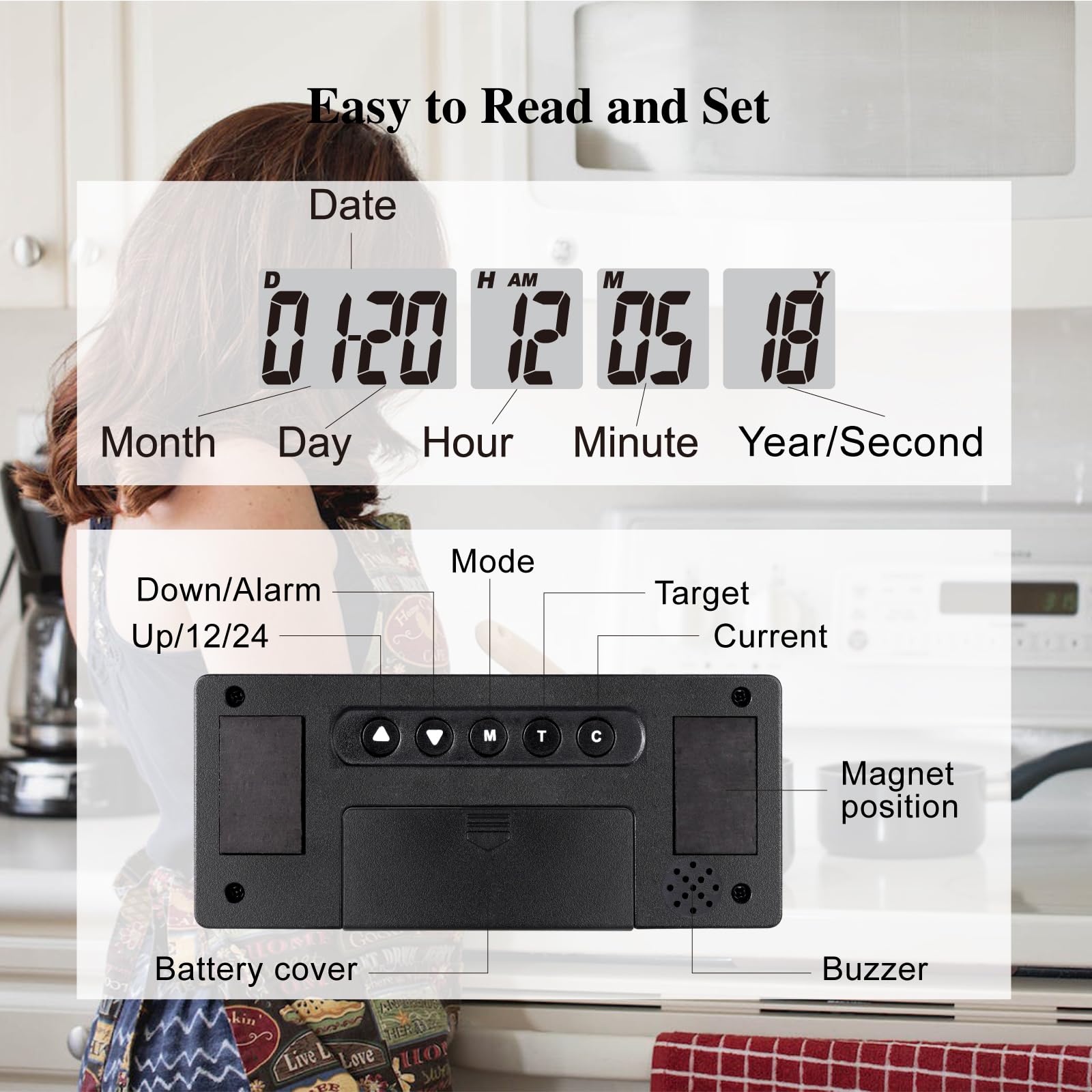 Jayron 9999 Days Digital Countdown Timer with Magnet - Loud Alarm Clock for Kitchen, Bedside, Baby, Pregnancy, Wedding & Christmas - Reusable Event Reminder for Cooking, Retirement & Special Occasions (Blue)
