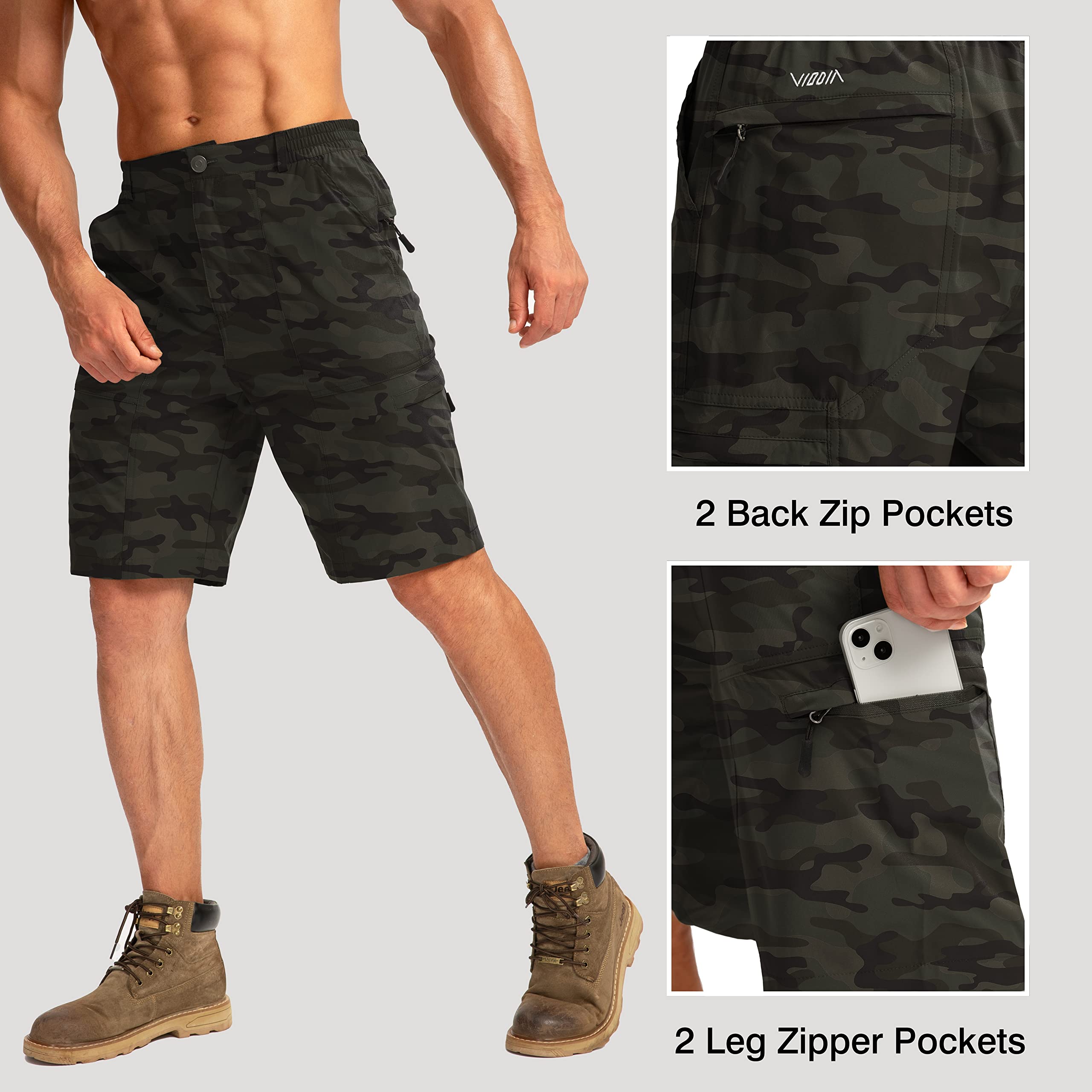 Viodia Men's Quick Dry Lightweight Stretch Hiking Cargo Shorts with 6 Pockets - Outdoor, Fishing & Golf Shorts for Active Men | Perfect for Summer Adventures, Camping & Travel