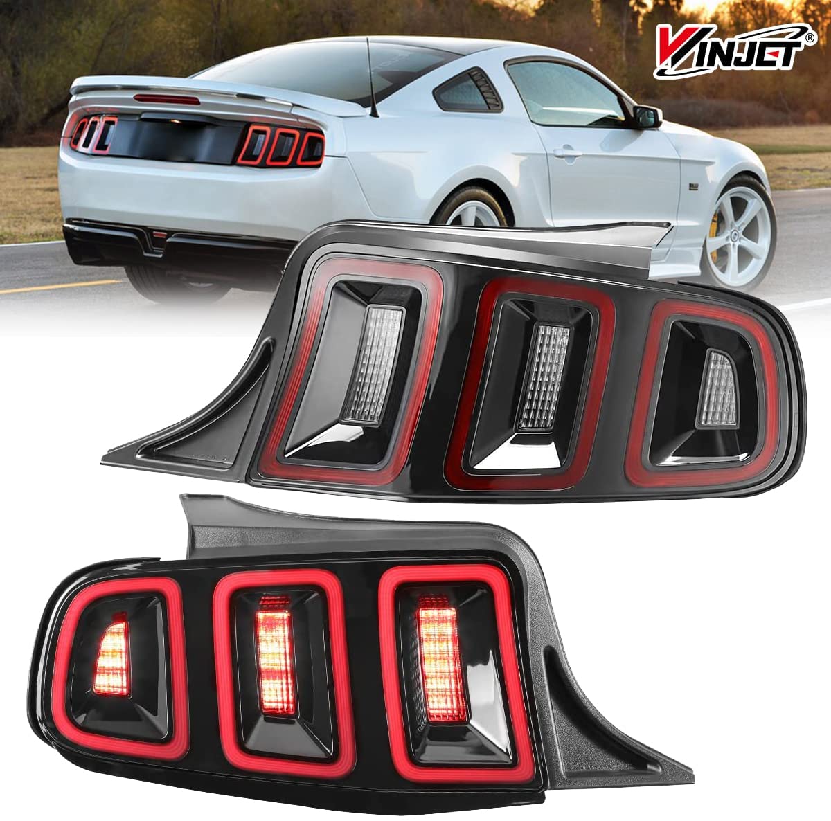 Winjet Full LED Tail Lights Assembly for 2010-2014 Ford Mustang | Chrome Housing Red Lens | Amber Sequential Turn Signals, DRL & LED Reverse Lights | Upgrade for Street & Show Car Performance