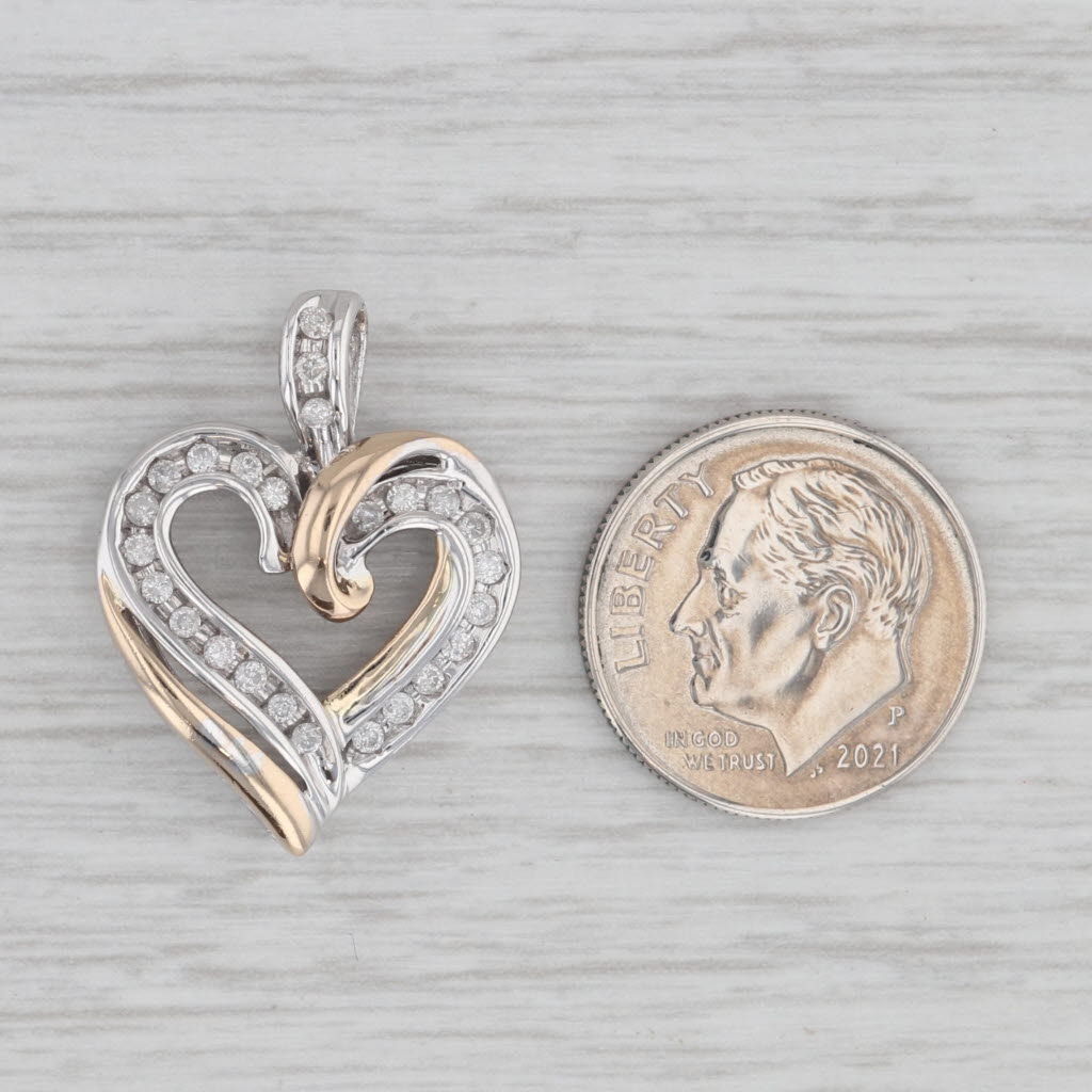 0.24ctw Diamond Heart Pendant Necklace - 14K White & Yellow Gold Jewelry for Women - Perfect Gift for Anniversary, Valentine's Day & Special Occasions