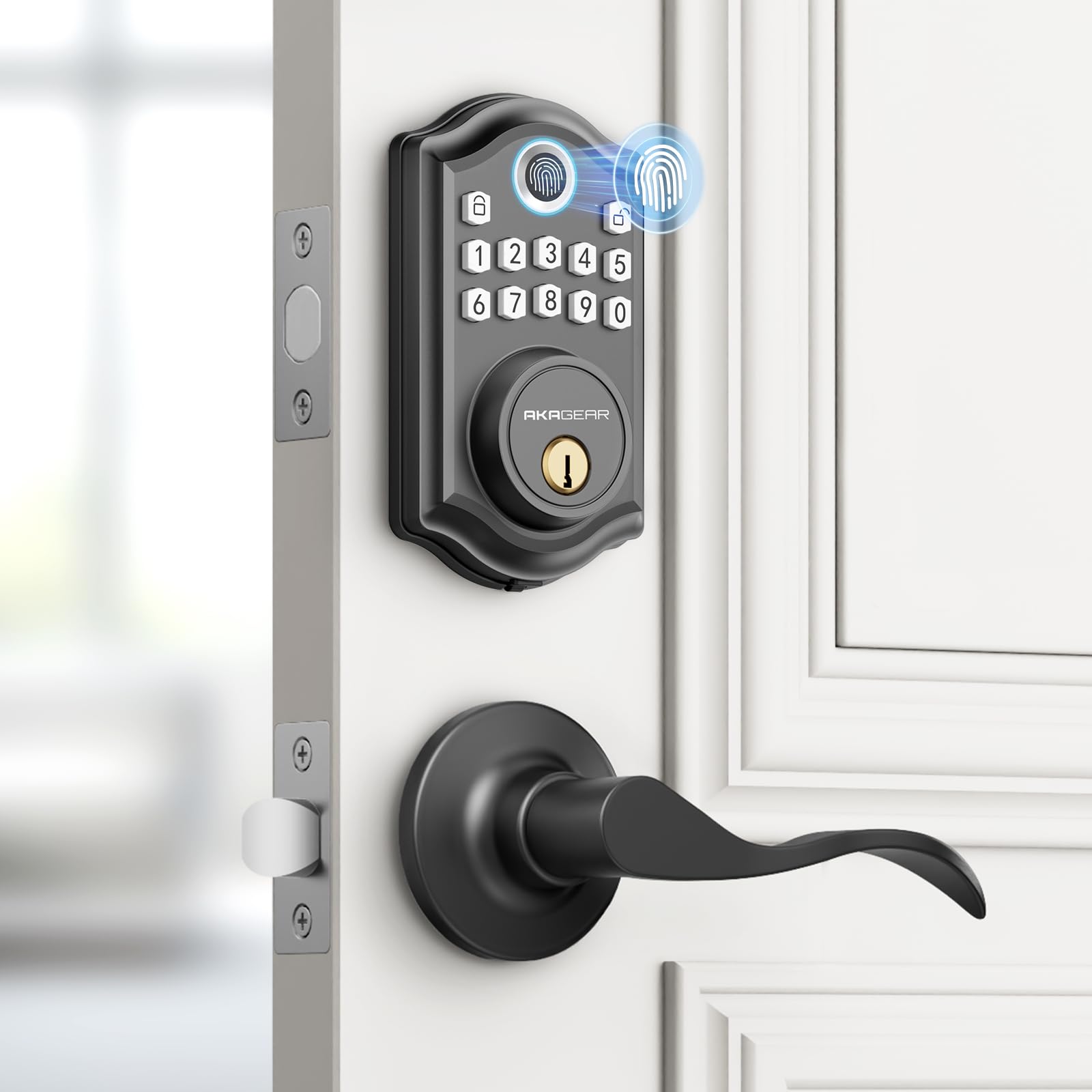 Smart Keyless Entry Door Lock with Fingerprint & Keypad - 2 Lever Handles, Electronic Deadbolt, Auto-Lock Feature for Front Door Security | Easy DIY Installation | Perfect for Homes, Apartments & Vacation Rentals