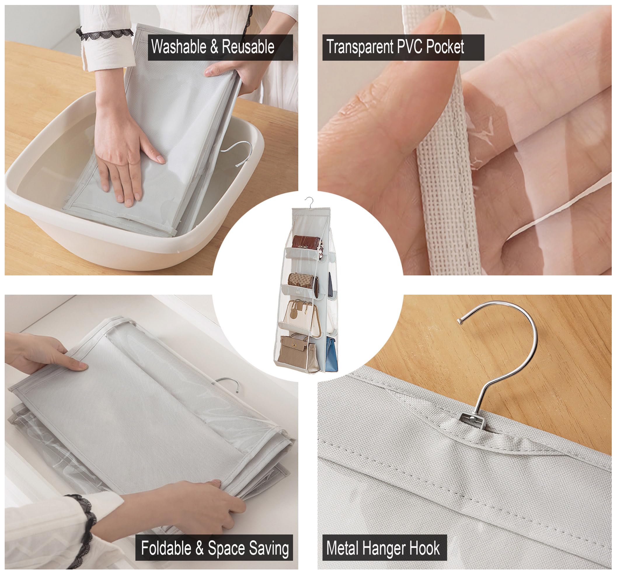 AARAINBOW 2-Pack Hanging Handbag Organizer for Closet - 8-Pocket Space Saving Purse Storage with 45.7
