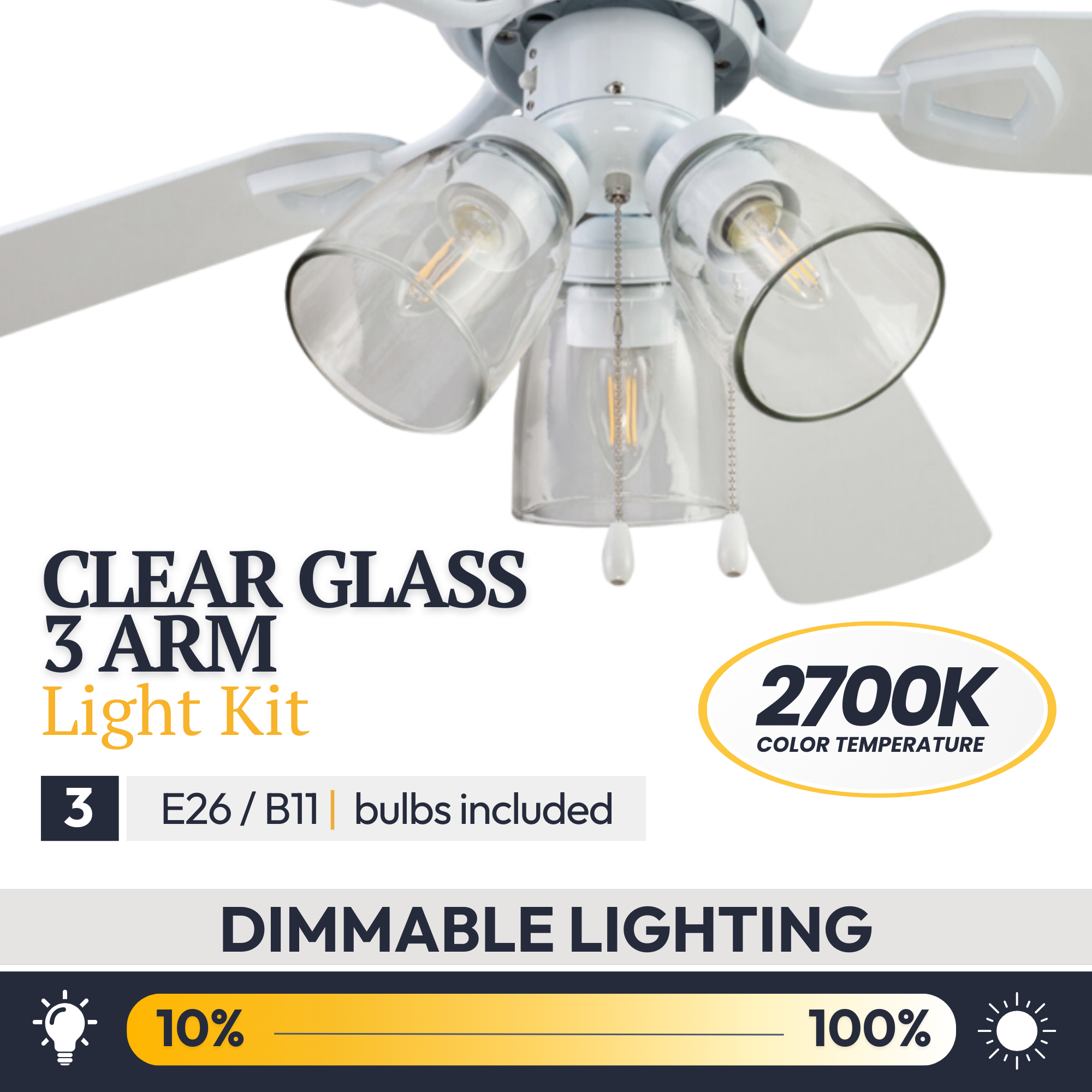 42 Inch White Renton Ceiling Fan with Pull Chain - Perfect for Living Room, Bedroom, and Outdoor Patio Cooling
