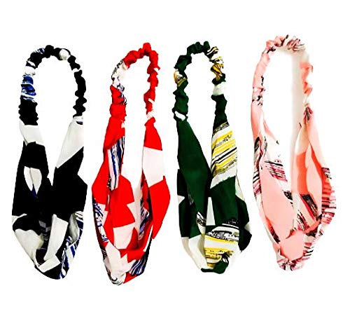 Printed Fabric Elastic Twist Knot Hair Bands - Set of 4 Multi-Color Hair Accessories for Women & Girls | Perfect for Workouts, Yoga, Sports & Everyday Styling