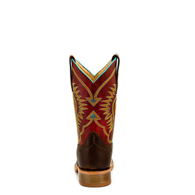 Anderson Bean Kids Red & Brown Square Toe Cowboy Boots for Boys & Girls - Western Style Boots for Rodeo, Horse Riding & Country Fashion
