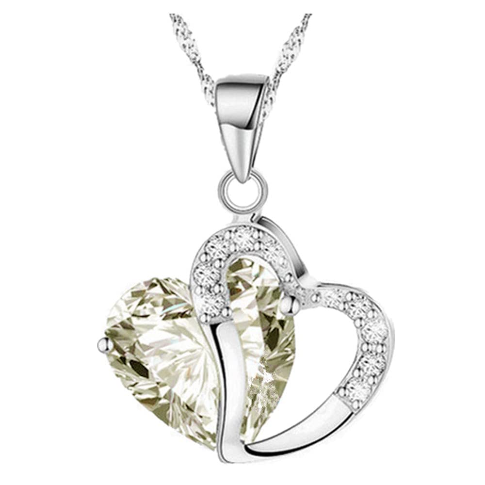 Elegant Heart Crystal Rhinestone Silver Pendant Necklace for Women - Layering Long Chain Jewelry (White, One Size) - Perfect for Date Night, Parties & Everyday Wear