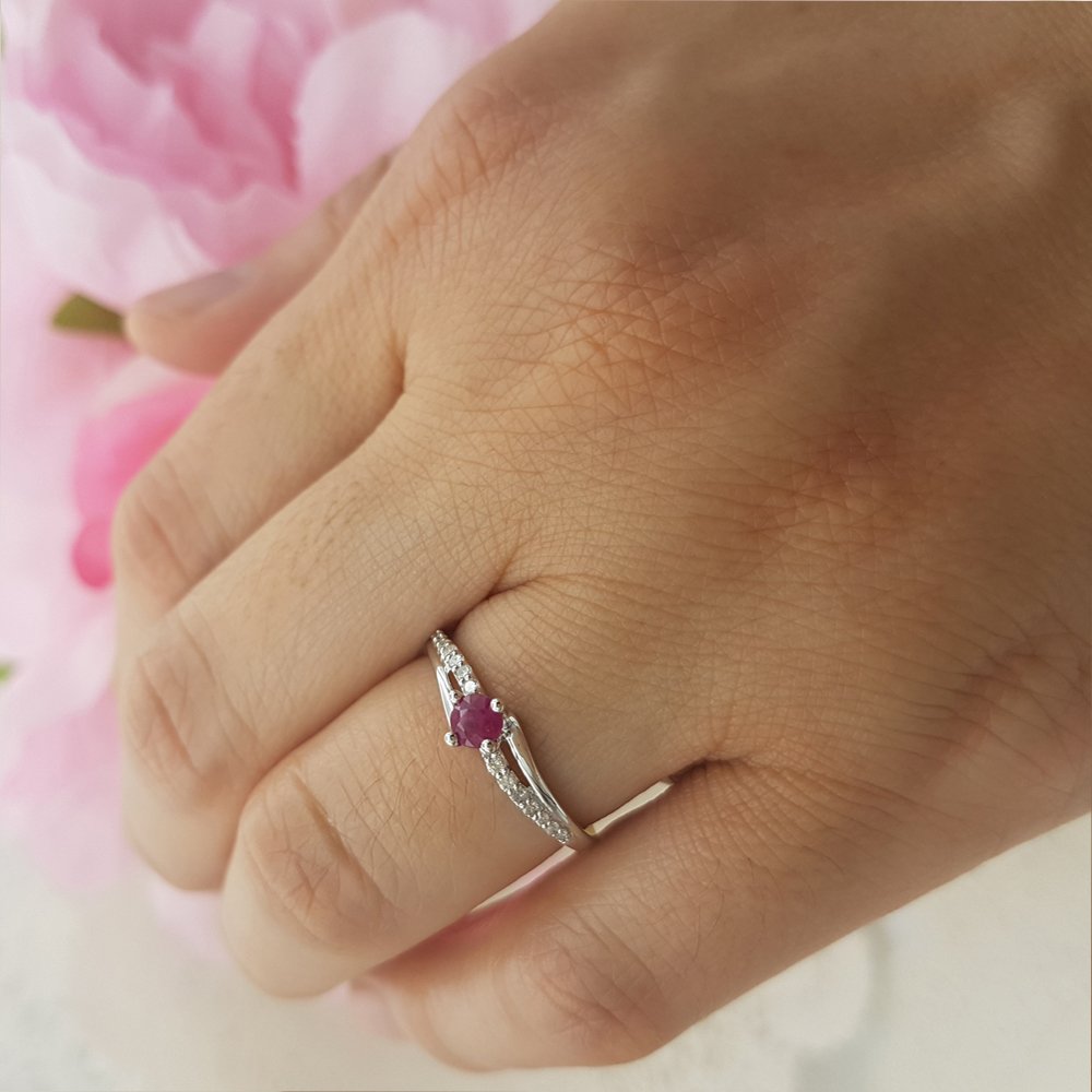 Dazzlingrock 10K Solid Gold Round Ruby & White Diamond Women's Bridal Engagement Ring - Elegant Promise Ring for Weddings, Anniversaries & Special Occasions