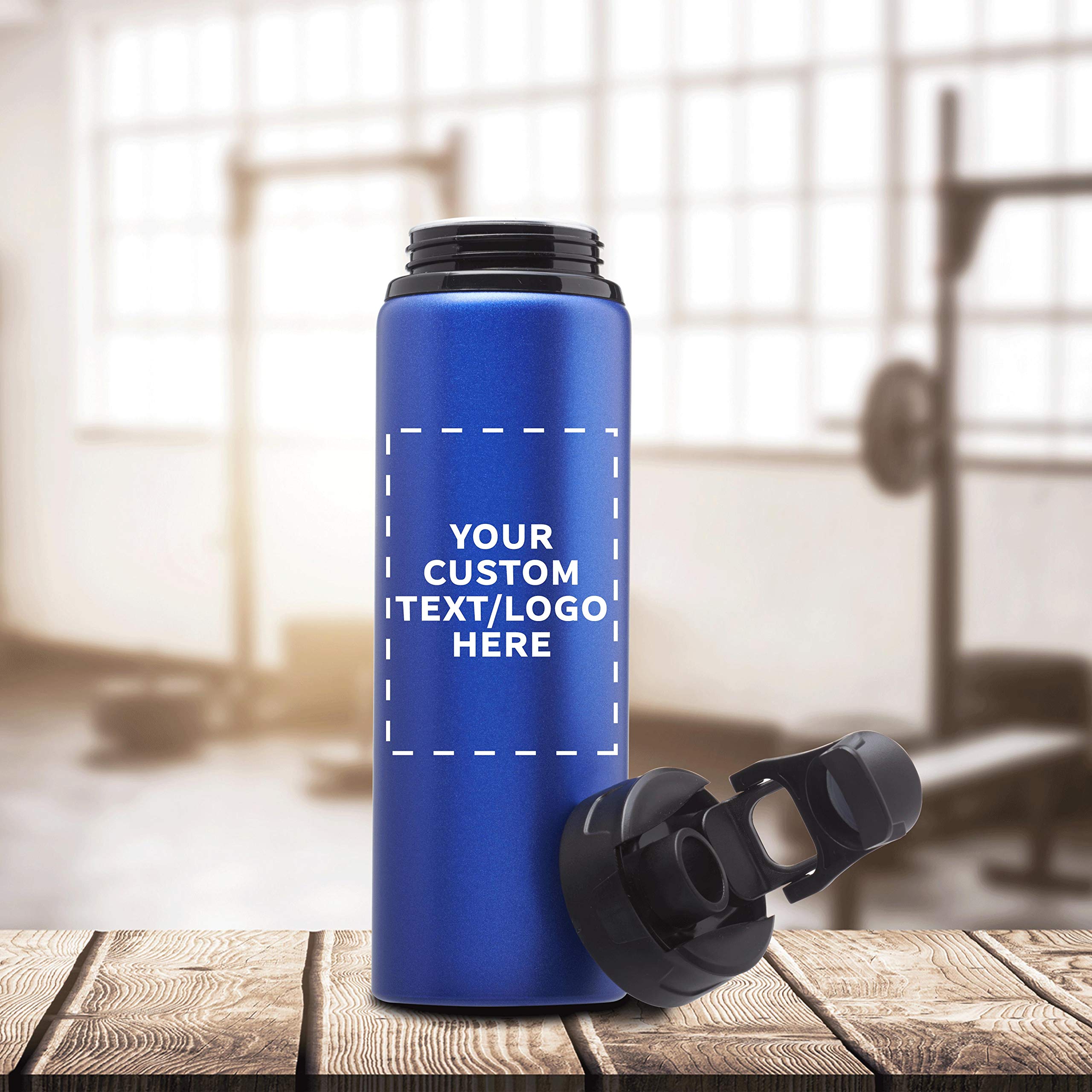 Custom 25oz Aluminum Water Bottles with Snap Lids - Bulk Pack of 50 Reusable Personalized Drinkware for Gym, Hiking, Cycling & School - Eco-Friendly Hydration Solution for Sports, Outdoor Adventures & Corporate Gifts - Blue