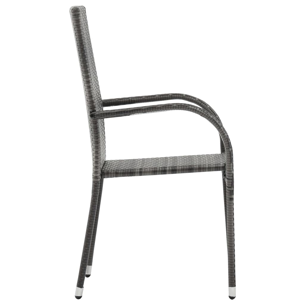 Modern Stackable Patio Chairs Set of 2 - Gray Poly Rattan Outdoor Dining Chairs for Garden, Terrace & Backyard - Weather-Resistant & Space-Saving for Small Balcony, Poolside Lounging & Outdoor Entertaining