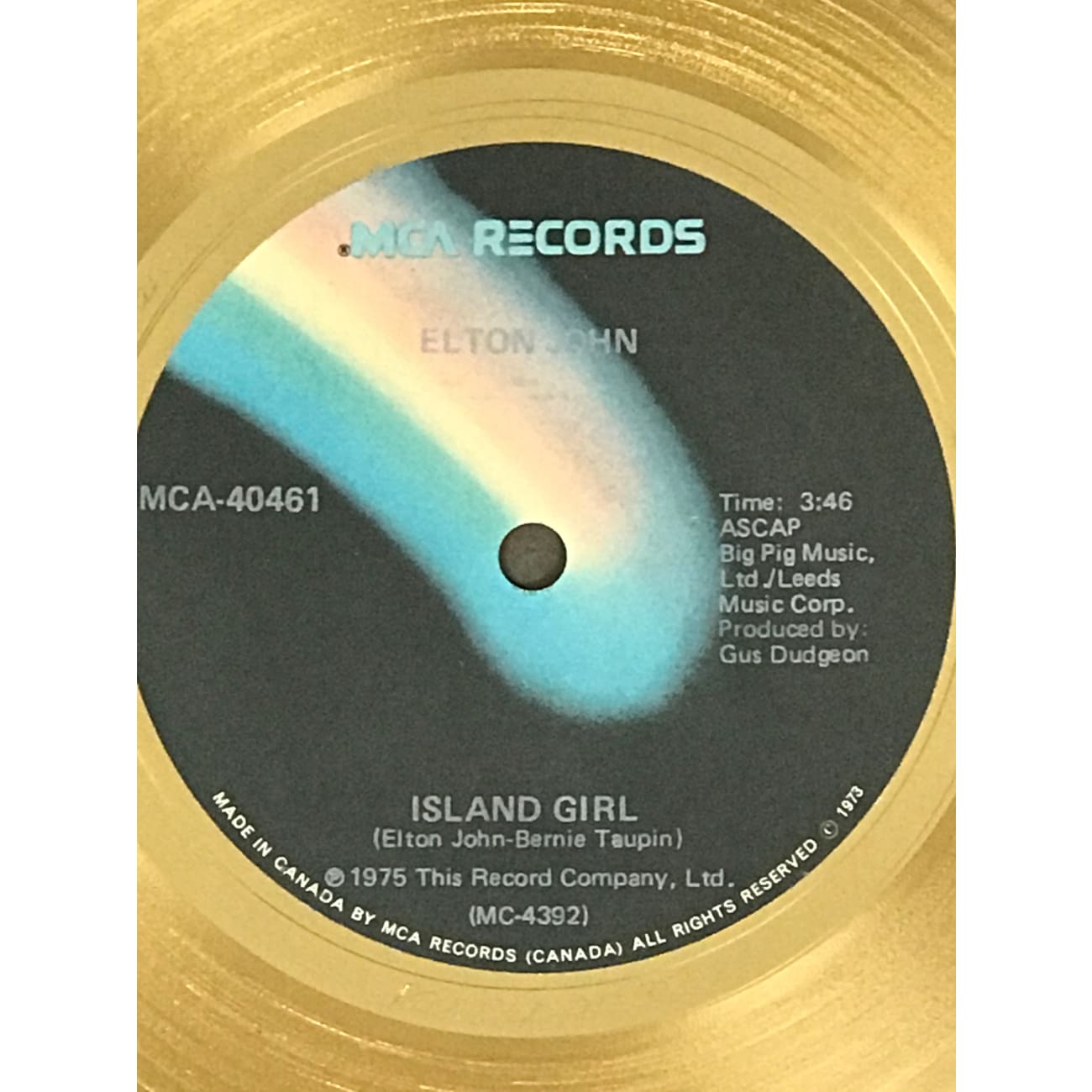 Elton John Island Girl CRIA Gold Single Award - Rare Collectible for Music Fans & Memorabilia Enthusiasts - Perfect for Display in Home, Office, or Music Studio