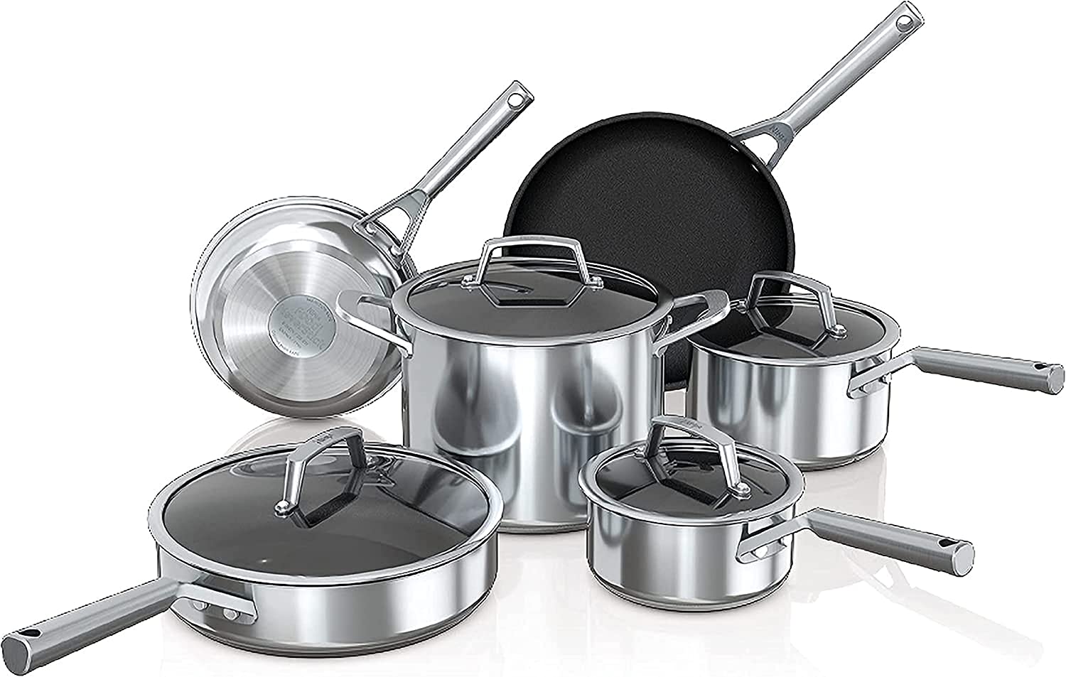 Ninja C39500 Foodi NeverStick Premium Hard Anodized 10-Piece Nonstick Cookware Set - Oven Safe to 500°F, Durable & Scratch-Resistant - Perfect for Frying, Sautéing & Baking at Home