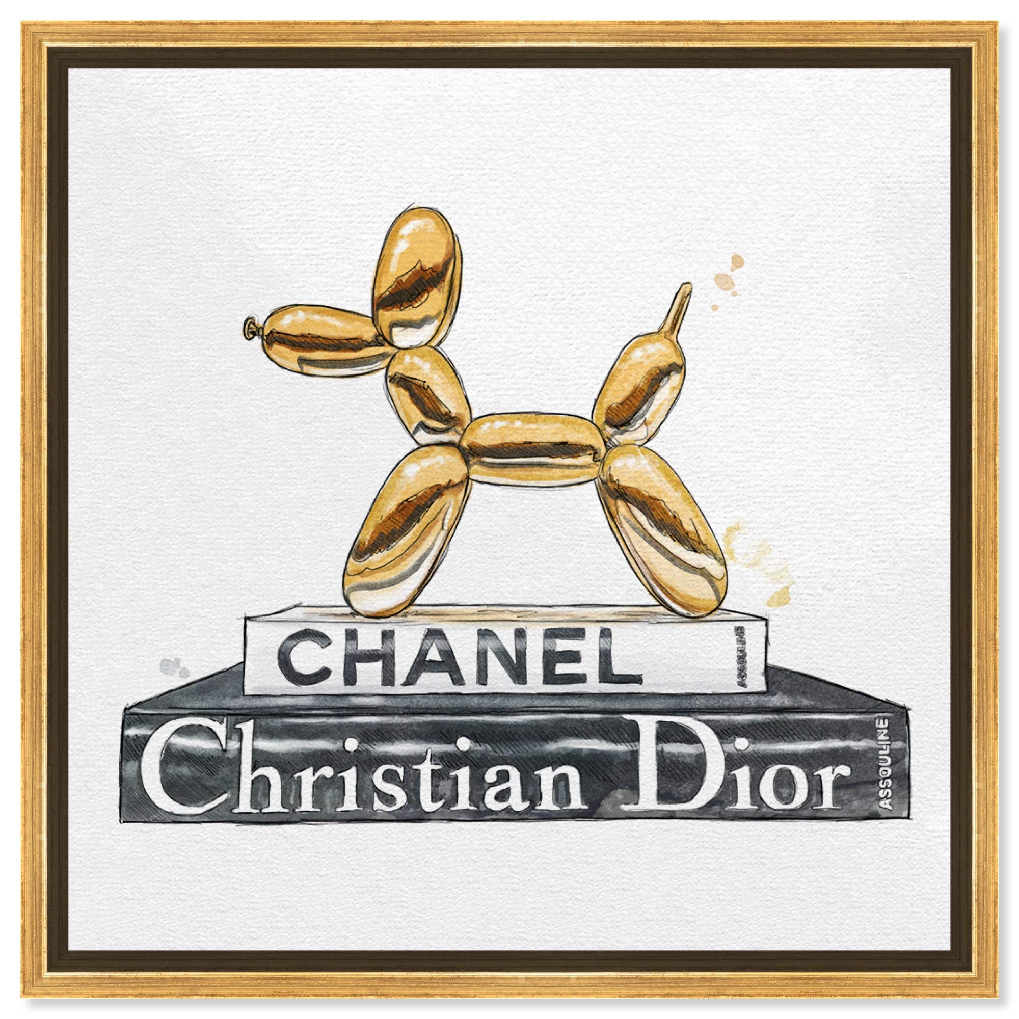 Oliver Gal Artist Co. Balloon Dog Library Framed Wall Art - 30x30 Inch Fashion Canvas Print in Gold & Gray - Modern Home Decor for Living Room, Bedroom & Office