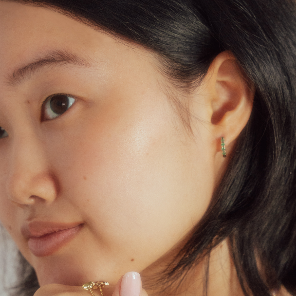 Solid Gold Emerald Huggie Hoops - 14K Real Gold Small Hoop Earrings for Women, Minimalist Dainty Everyday Jewelry Gift - Perfect for Work, Date Night & Special Occasions