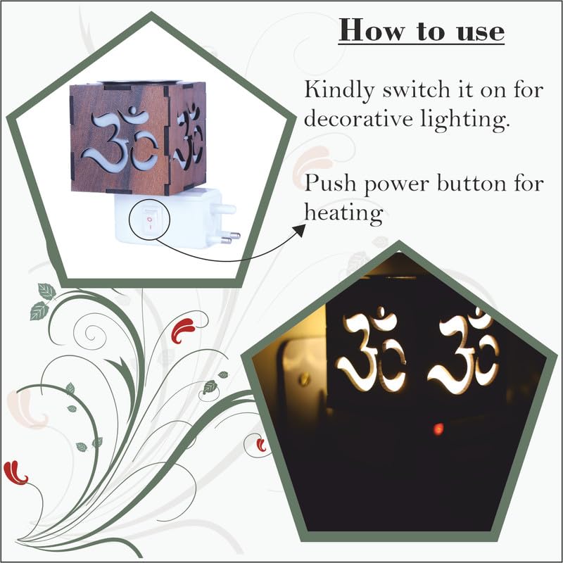 Electric Incense Holder & Aroma Diffuser with Light - Wooden Kapoor Dani for Home & Office | On/Off Switch | Perfect for Meditation, Yoga, Relaxation & Aromatherapy (KD 28)