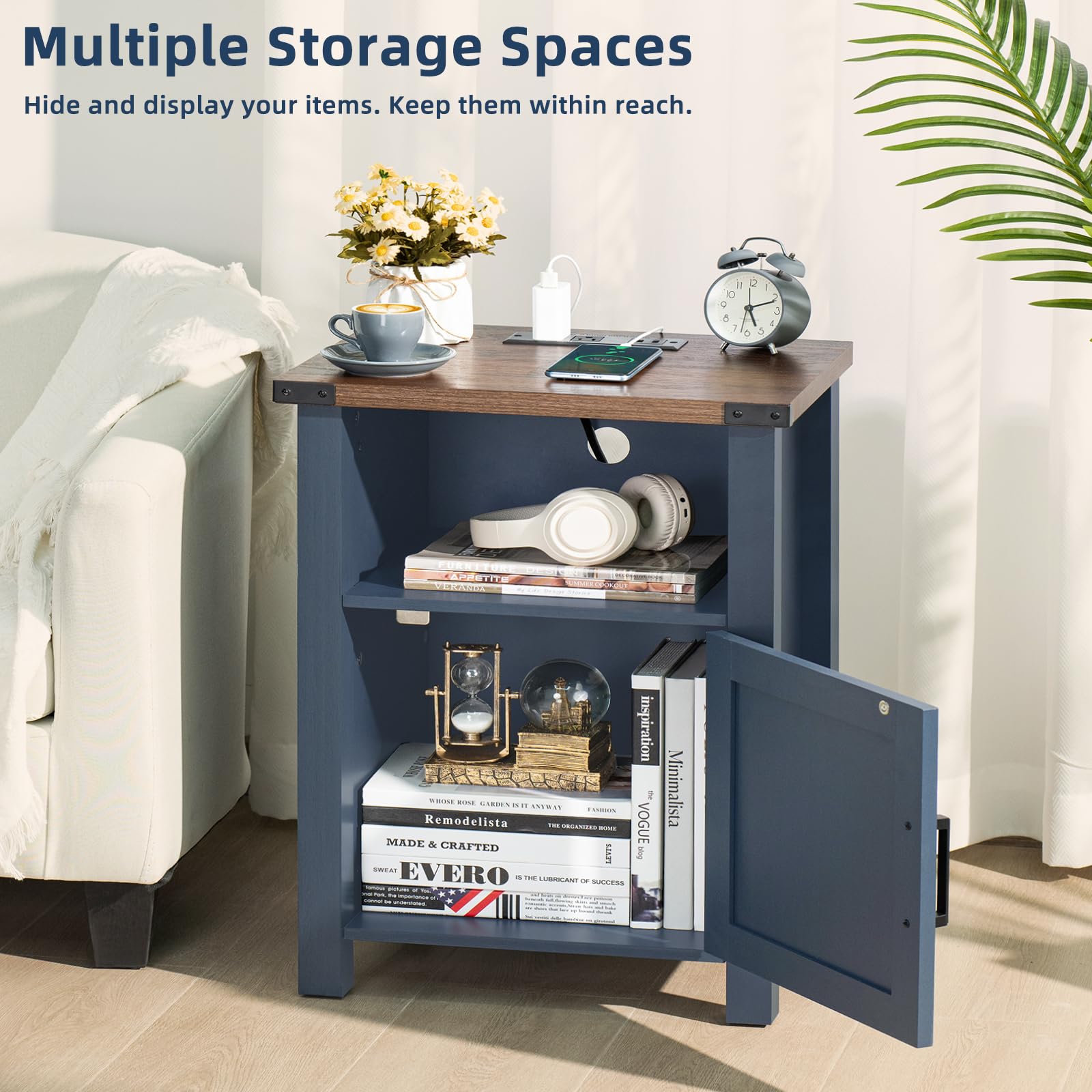 2-Piece Farmhouse Nightstand Set with USB Charging Station & Magnetic Door - 18