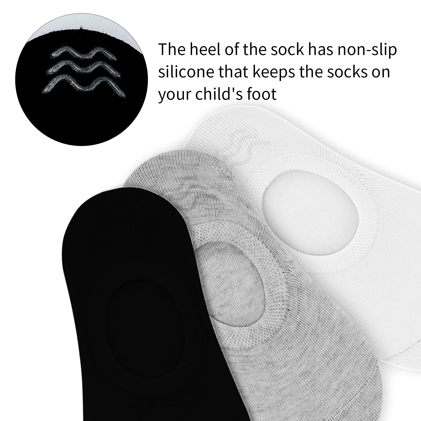 Kereda 10 Pairs Kids No Show Socks for Girls & Boys - Breathable Cotton Low Cut Socks with Non-Slip Grip - Perfect for School, Sports & Everyday Wear