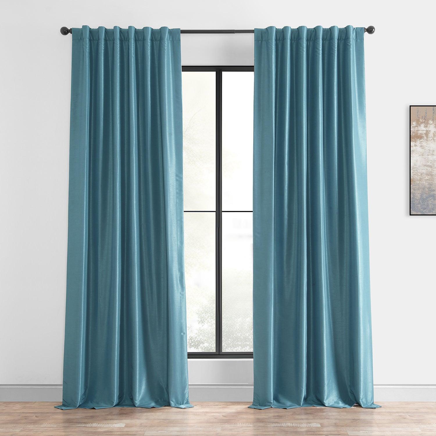 Nassau Blue Vintage Textured Faux Dupioni Silk Blackout Curtains for Bedroom & Living Room - Noise Reducing & Light Blocking Window Treatment