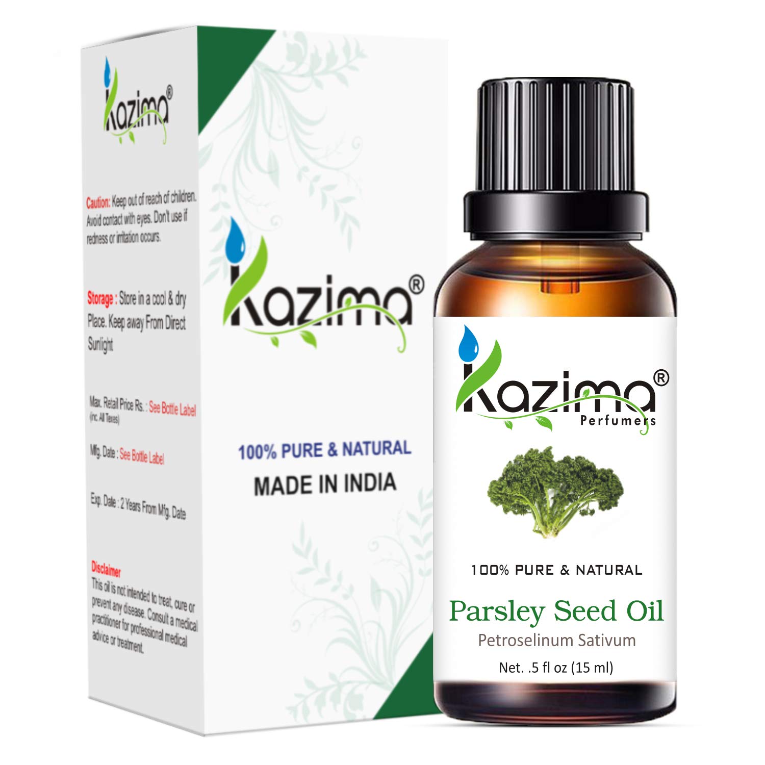 KAZIMA 100% Pure Parsley Seed Essential Oil - Undiluted, Natural for Skin Care & Hair Growth (15ml) - Perfect for Aromatherapy, Massage & DIY Beauty Products