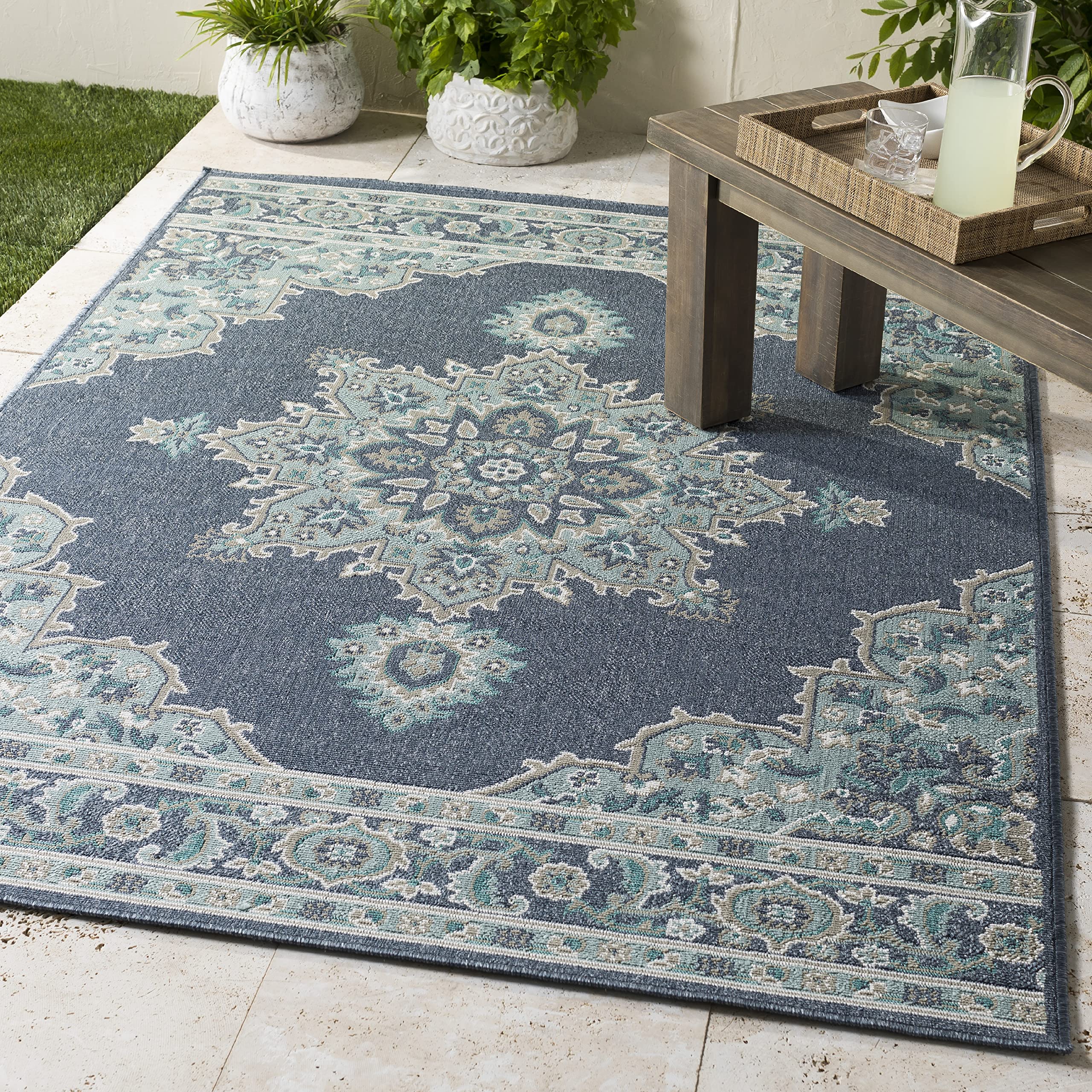 Mark&Day 5x7 Lyla Charcoal Indoor/Outdoor Area Rug - Gray Turquoise Carpet for Living Room, Bedroom, Kitchen - Durable & Stylish Home Decor (5'3