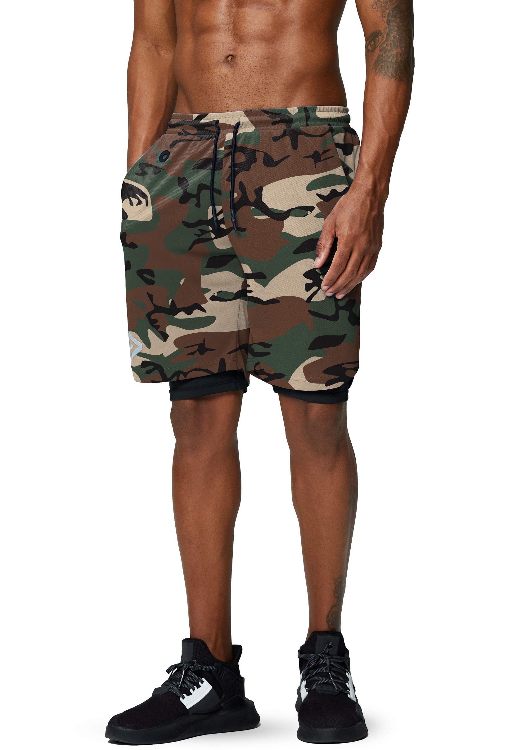 Pinkbomb Men's 2-in-1 Running Shorts with Phone Pocket - Quick Dry Gym Workout Shorts for Men - Perfect for Jogging, Training & Outdoor Activities