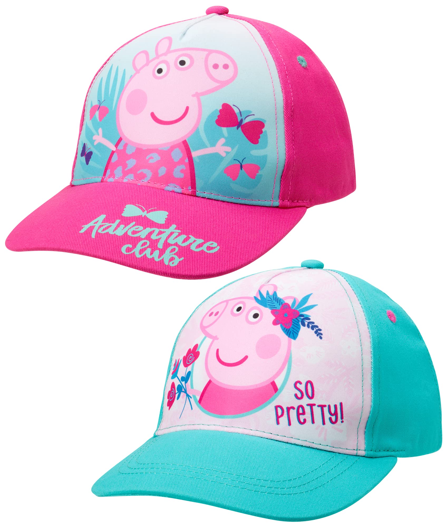 **Hasbro Peppa Pig Baseball Cap for Girls – 2 Pack Adjustable Snapback Hats with Curved Brim, Pink & Teal, Ages 2-4 – Perfect for Playtime, Dress-Up & Outdoor Adventures**