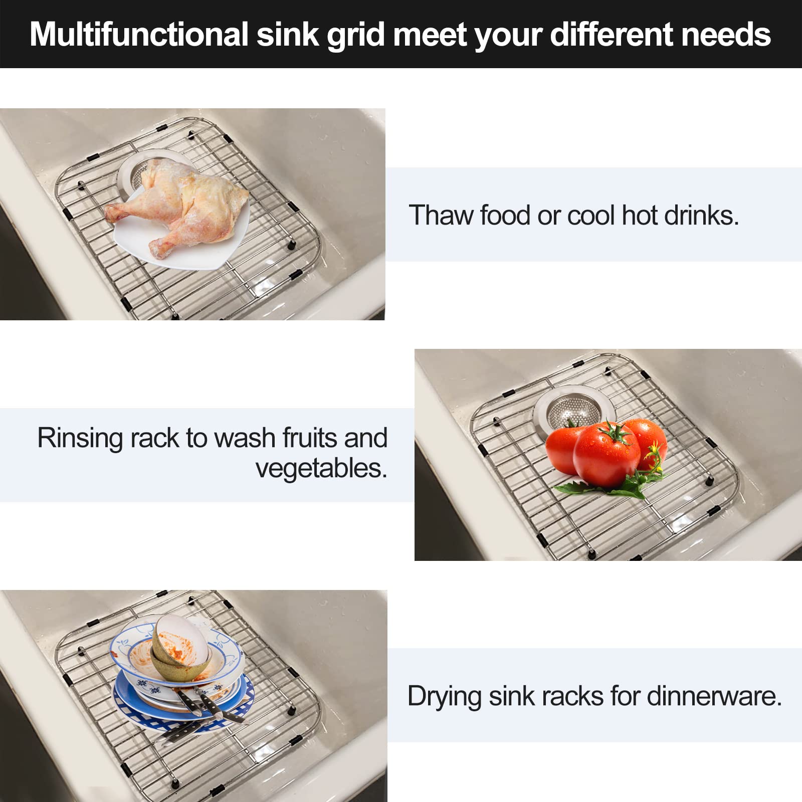 2 Pack 304 Stainless Steel Sink Protectors with Drain Hole - 13.2