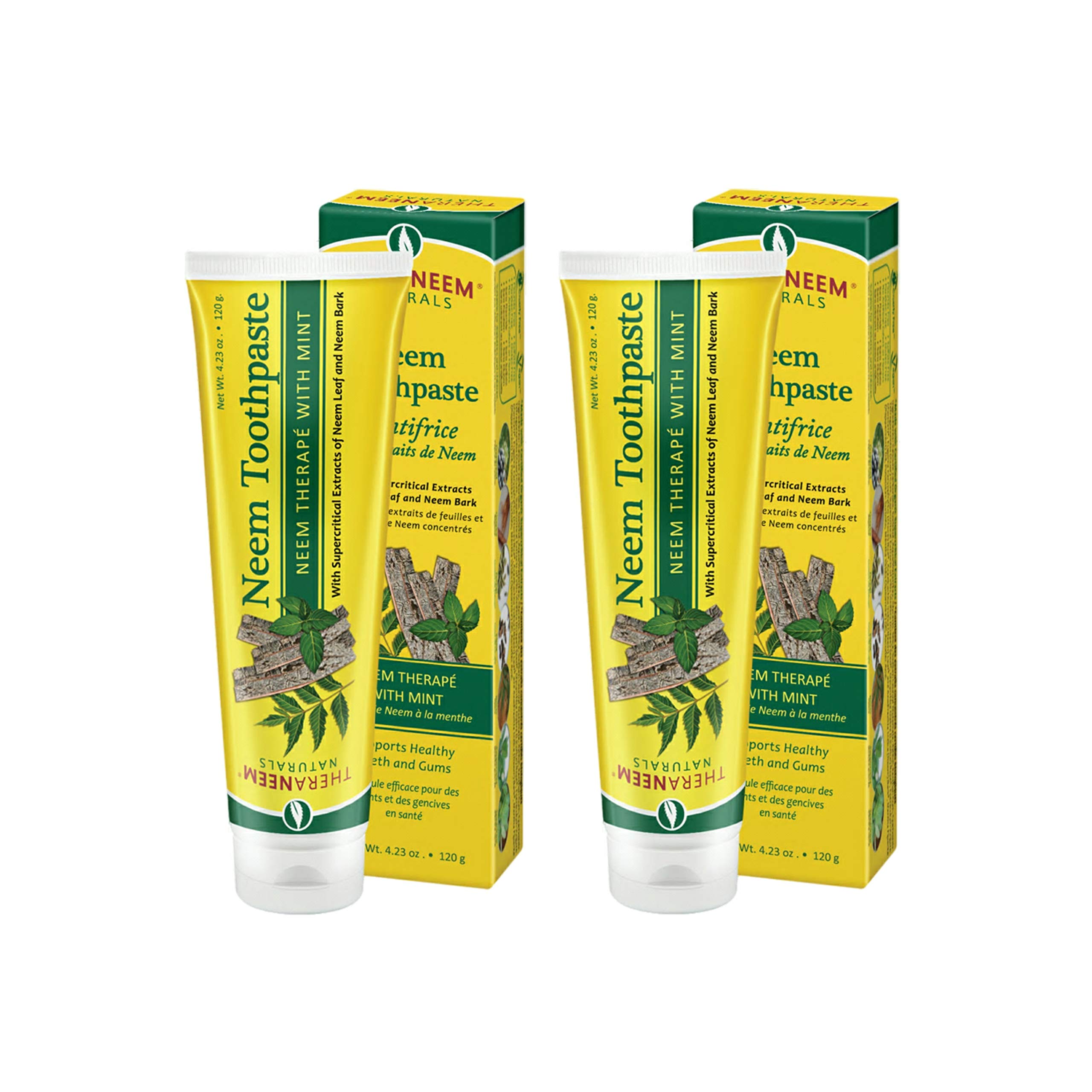 TheraNeem Neem Therape Mint Toothpaste for Healthy Teeth & Gums - Fluoride-Free, Vegan Oral Care (4.23 oz, 2-Pack) - Freshens Breath & Supports Oral Hygiene for Daily Use