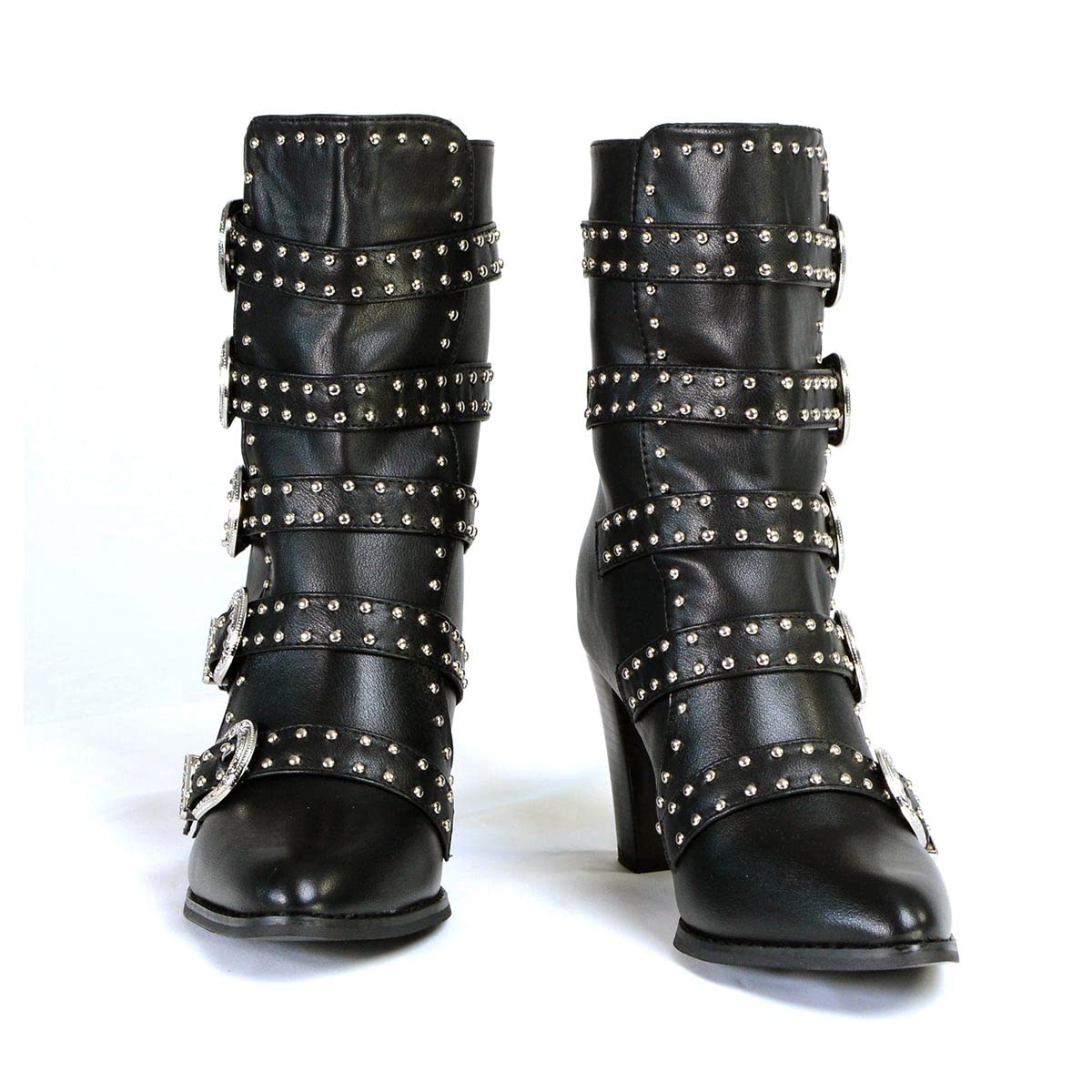 Milwaukee Leather MBL9428 Women's Black Studded Fashion Boots with Buckle Detail - Stylish Ankle Boots for Casual Outfits & Night Out
