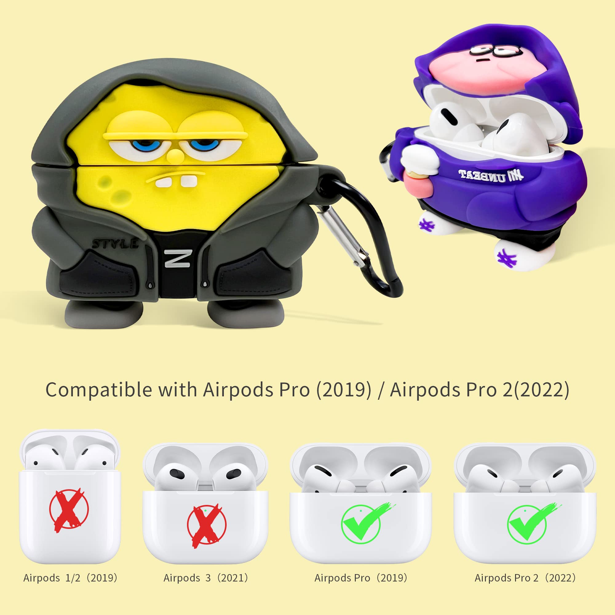 Cute Cartoon AirPods Pro 2 Case - Anti-Slip Silicone Protective Cover with Keychain - Kawaii 3D Fashion Design for Girls & Teens (Yellow) - Perfect for School, Travel & Daily Use