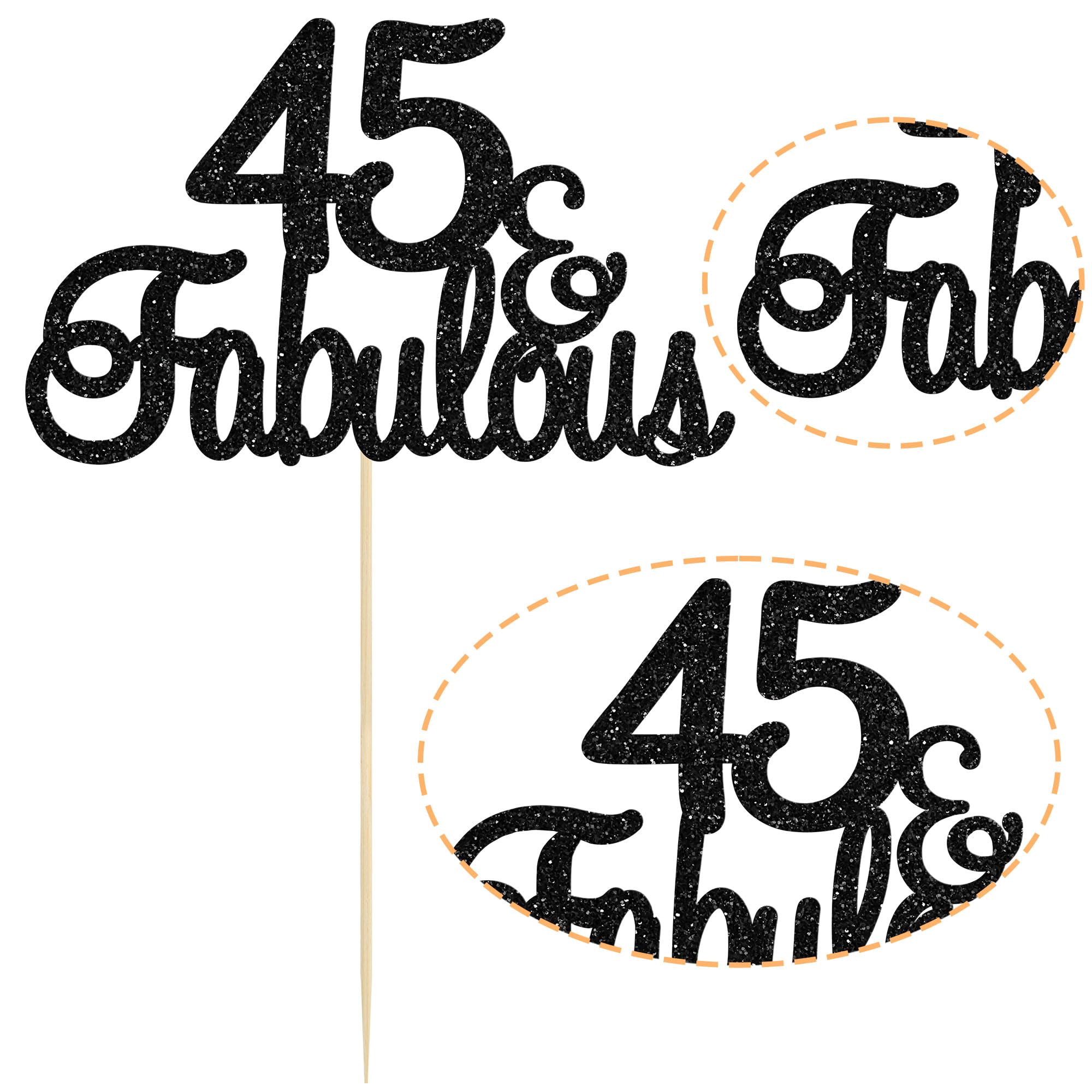 45 & Fabulous Cake Topper - Black Birthday Decor for 45th Anniversary Party | Perfect for 45th Birthday Cakes, Cheers Celebrations & Milestone Decorations