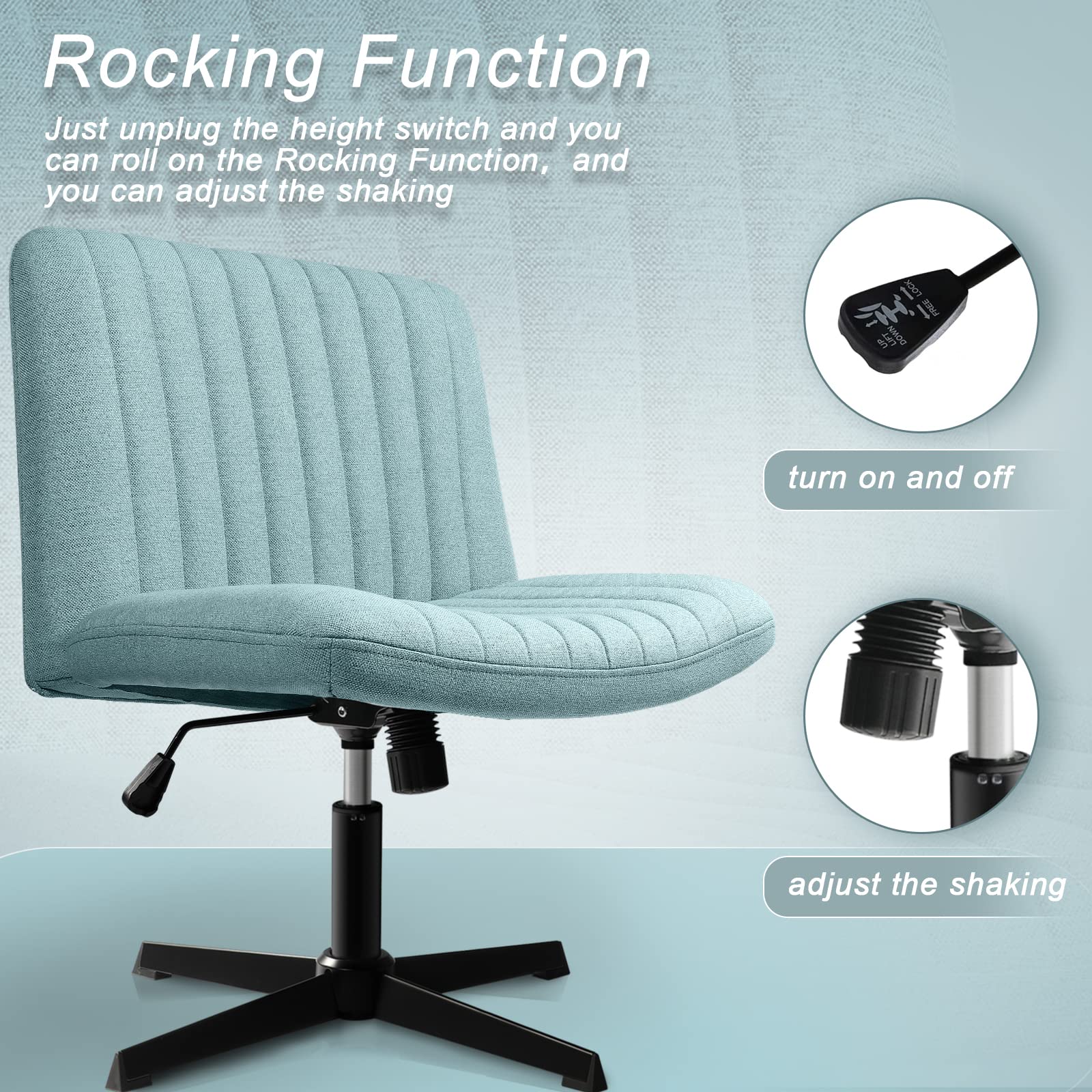 LEMBERI Ergonomic Fabric Padded Desk Chair - Armless Swivel Office Chair with 120° Rocking & Mid Back Support for Home Office, Computer Work, Makeup Vanity | Perfect for Small Spaces, Bedrooms & Compact Work Areas