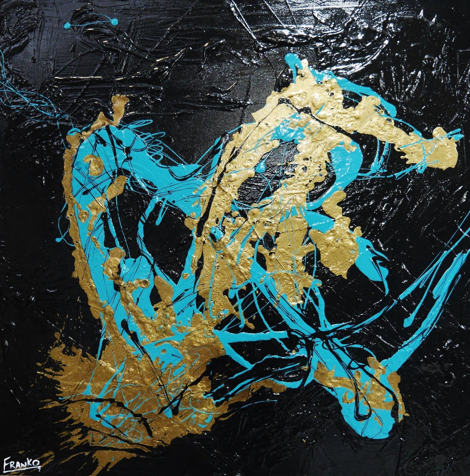 Jade Black Gold Textured Abstract Painting - 100cm x 100cm Modern Wall Art for Living Room, Bedroom & Office Decor | Jade Breath Collection