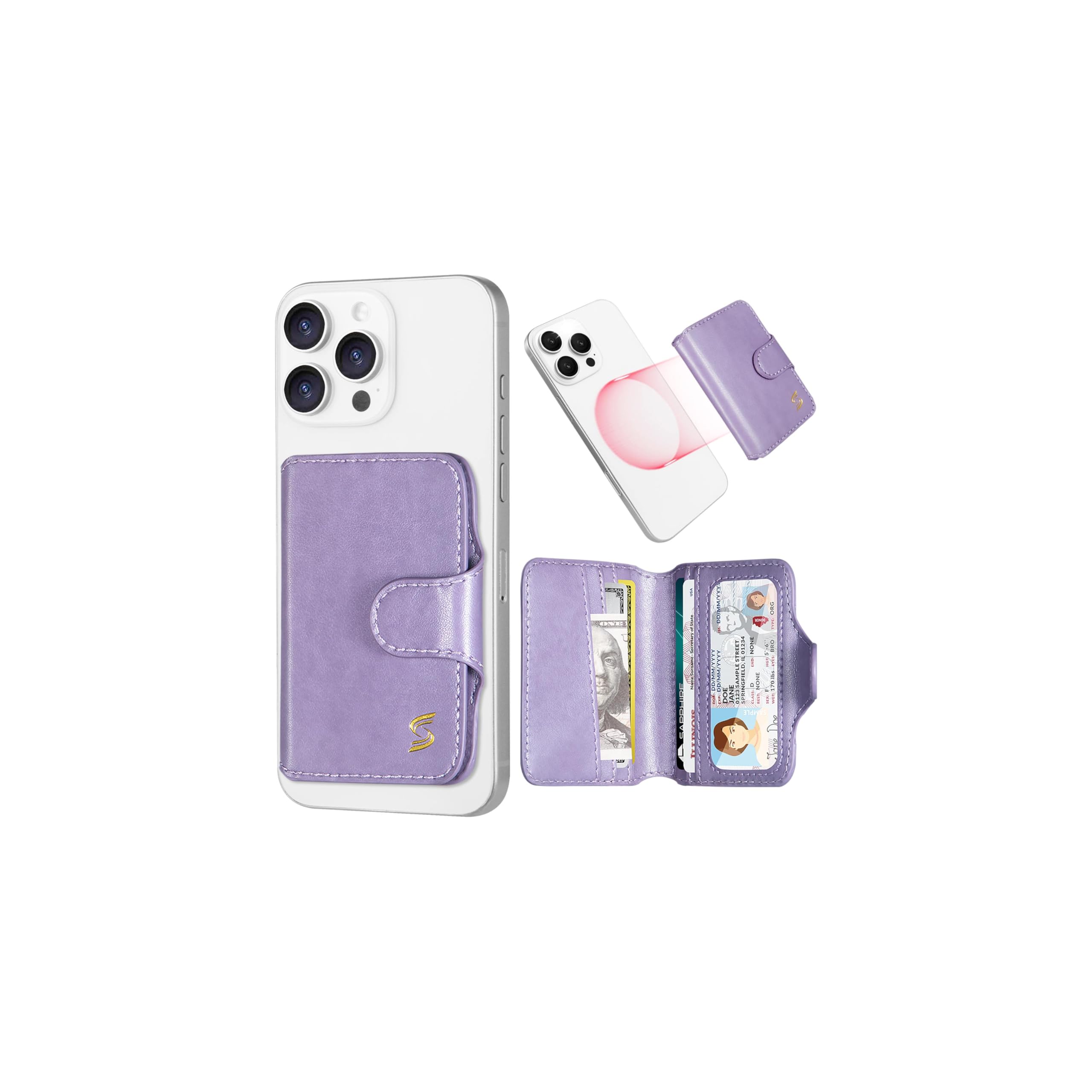 Magnetic Phone Wallet Card Holder - Slim Luxury Leather MagSafe Wallet with 5 Slots (Fits 7 Cards), RFID Blocking & ID Window - Compatible with MagSafe Phones & Cases - Perfect for iPhone Users, Daily Commute & Travel - Pastel Purple for Women & Men