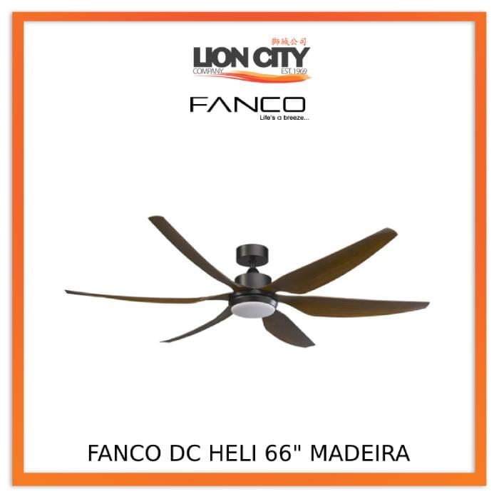 Fanco Heli 66 Madeira DC Ceiling Fan with Remote Control - Energy Efficient Quiet Operation for Bedroom, Living Room & Outdoor Spaces