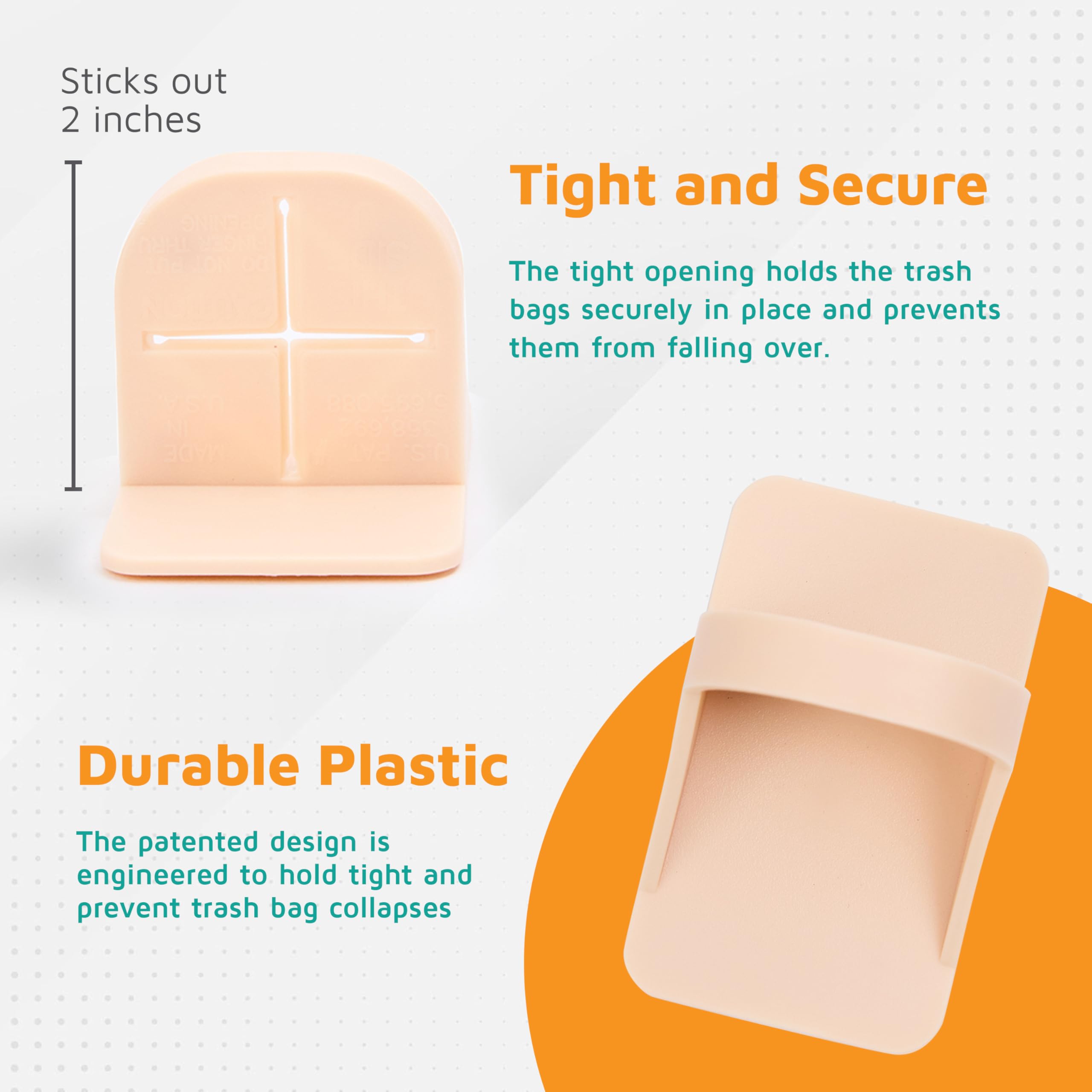 PlasticMill Trash Bag Cinch - Heavy Duty Trash Bag Holder for Kitchen, Bathroom & Office - Secure Trash Can Liner Grip to Prevent Slipping - Universal Fit for Most Standard Trash Cans (Beige, 6-Pack) - Perfect for Home, Office & Outdoor Use