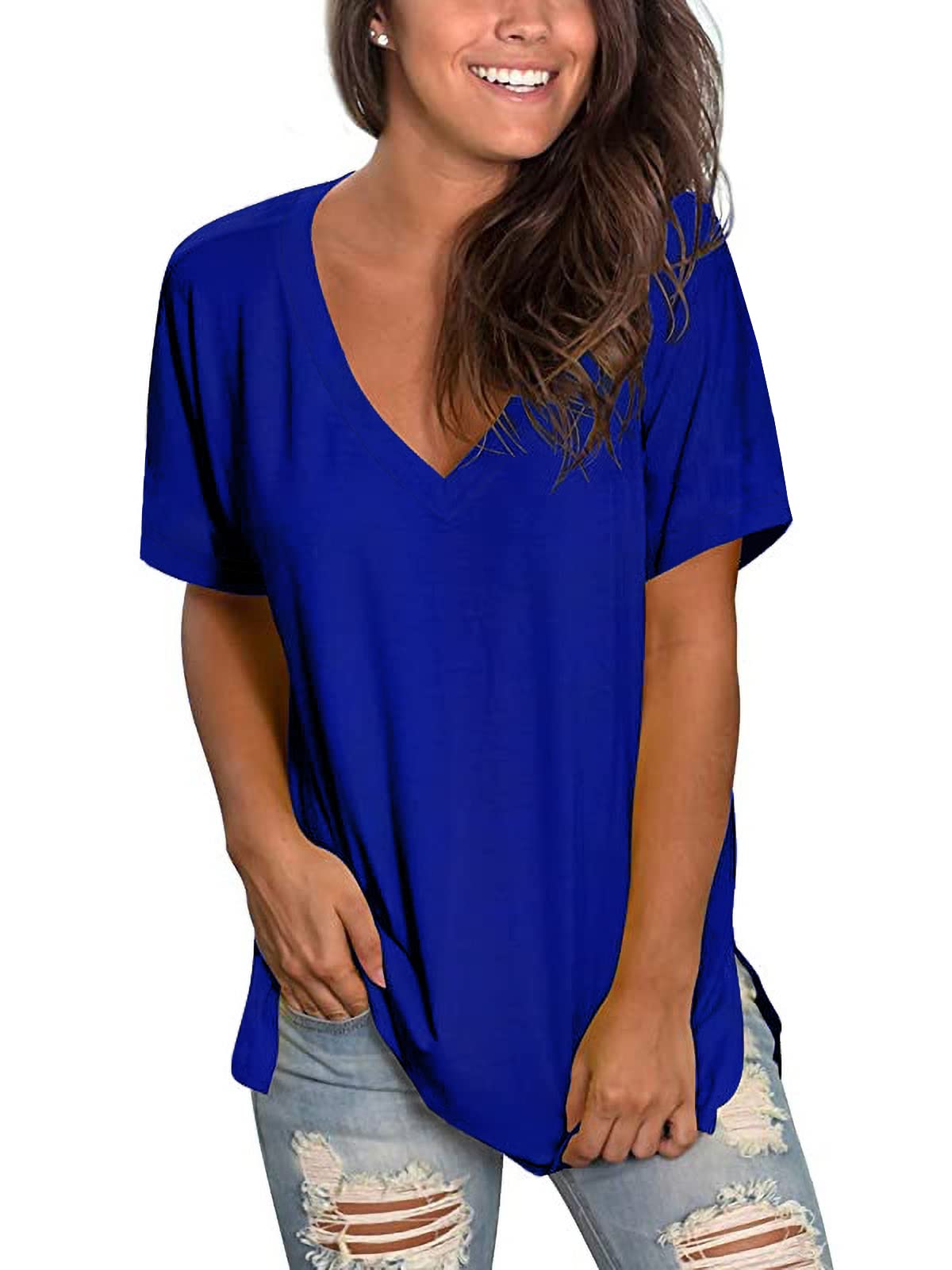 Floral V-Neck T-Shirt for Women - Summer Short Sleeve Blouse | Casual Wear, Beach Outfit & Everyday Comfort