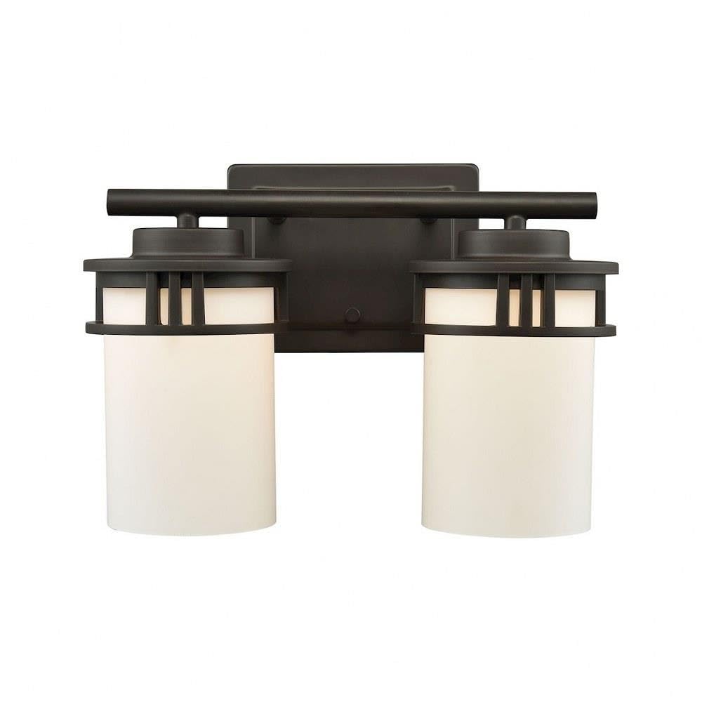 Oil Rubbed Bronze Vanity Light with White Glass Shade - 2 Light Bathroom Sconce - 9