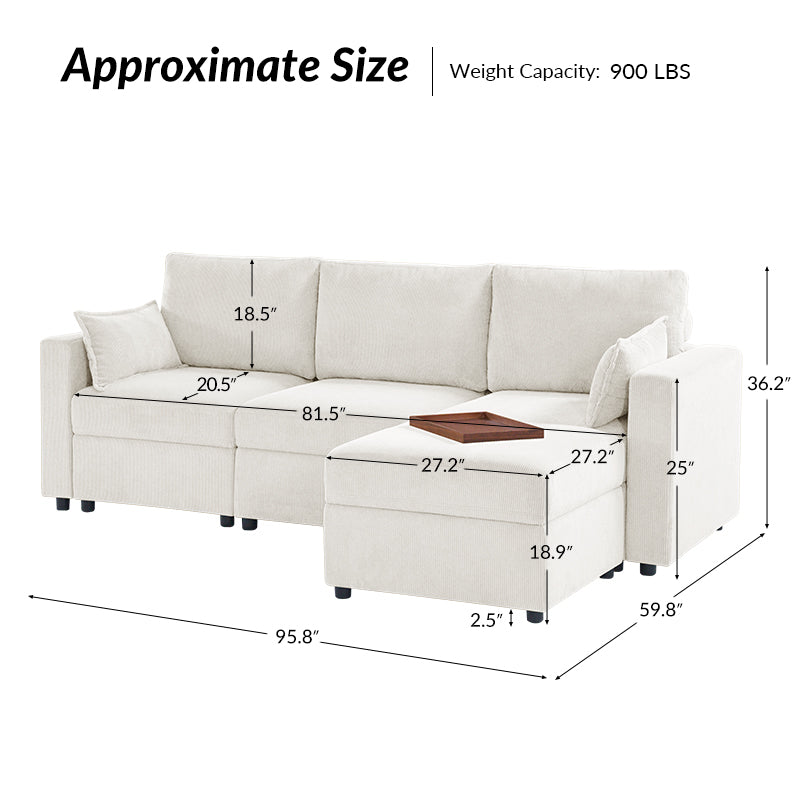 Amando Soft Storage Sectional Sofa - Modern L-Shaped Couch with Hidden Storage | Perfect for Small Spaces, Living Room & Apartment | Comfortable & Stylish Home Furniture