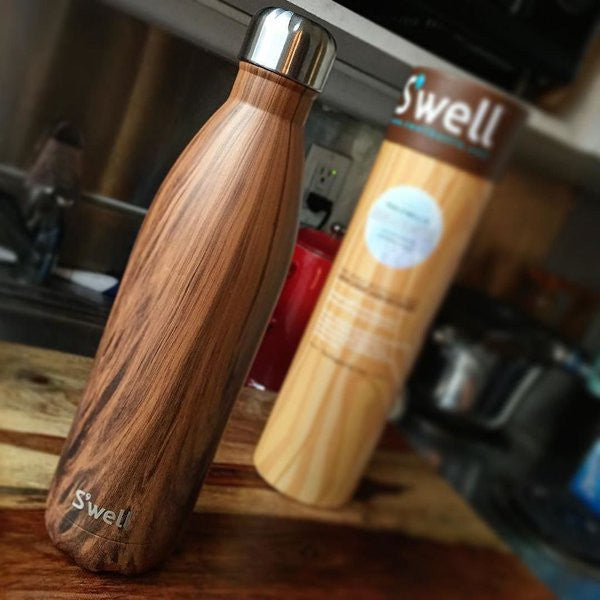 S'well Wood 17oz (500mL) Insulated Water Bottle - Eco-Friendly Stainless Steel Thermos for Hot & Cold Drinks - Perfect for Hiking, Gym, Office & Travel